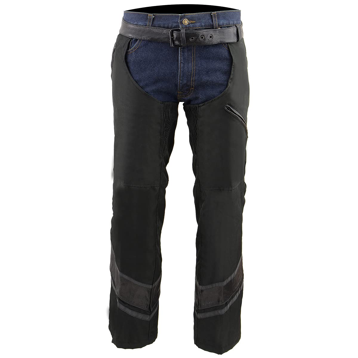 Milwaukee Leather MPM5706 Men's Black Vented Textile Motorcycle Chaps with Leather Trim - Durable Riding Gear for Harley, Cruiser & Adventure Bikes