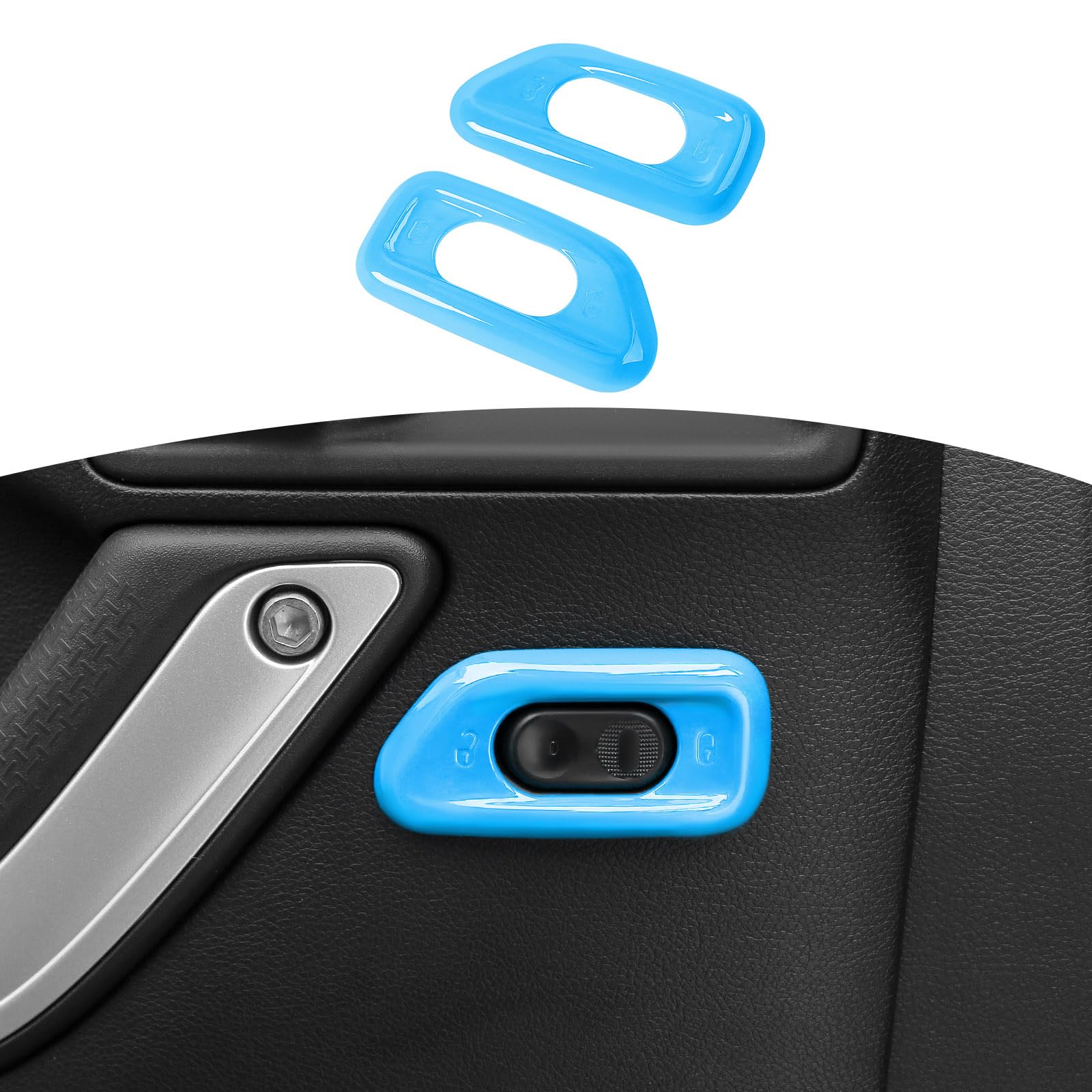 Jeep Wrangler JK JKU 2011-2017 Blue Door Lock Switch Cover Trim - Interior Accessories (2pcs) | Upgrade Your Jeep's Interior with Stylish Baby Blue Protection for Door Lock Switches | Perfect for Off-Roading & Daily Driving