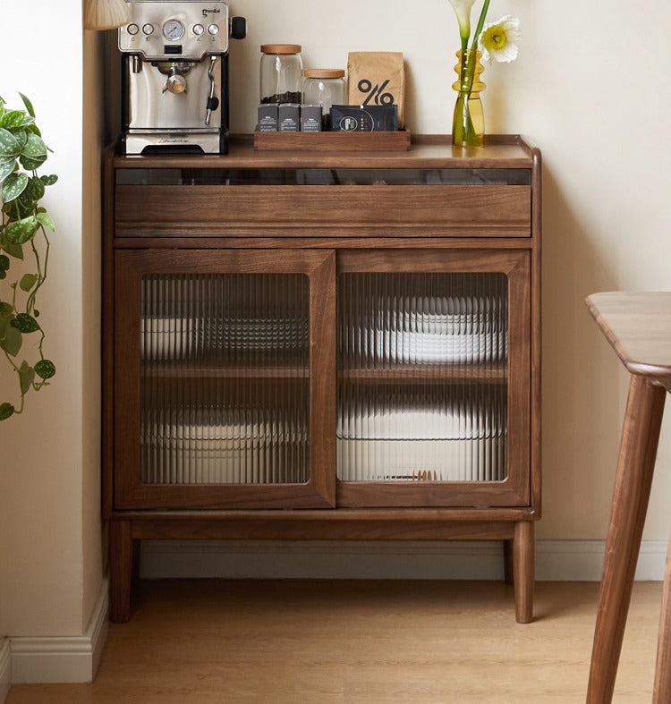 Black Walnut Solid Wood Modern Minimalist Dining Sideboard Buffet Cabinet - Perfect for Dining Room Storage & Kitchen Organization
