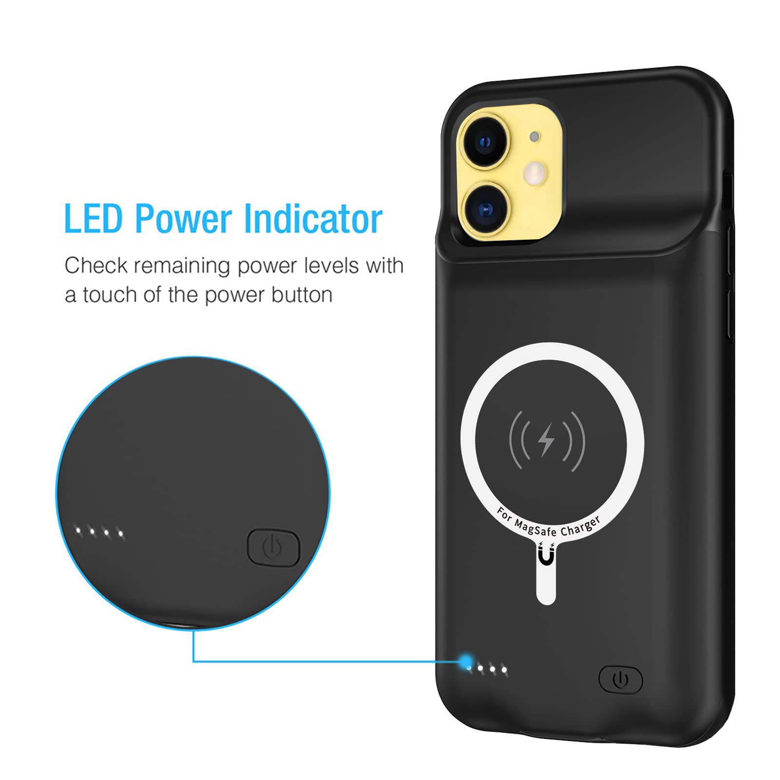 10000mAh Wireless Charging Battery Case for iPhone 11 (6.1 inch) - Protective Smart Extended Battery Charger Case with CarPlay Support | Portable Rechargeable Power Bank for Travel, Work & Outdoor Activities (Black)