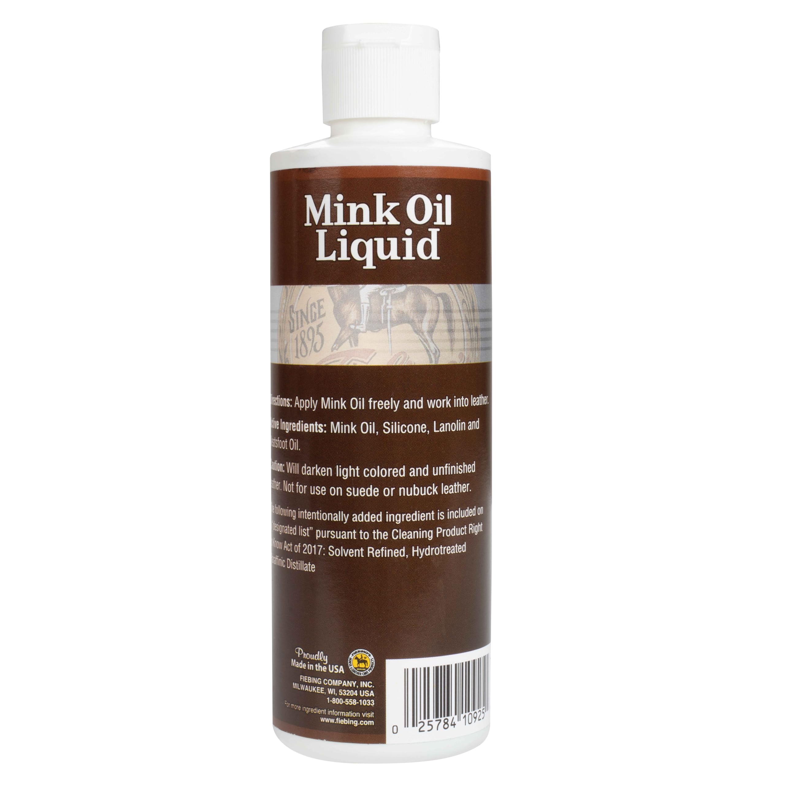 Fiebing's Liquid Mink Oil Leather Conditioner (8 fl oz) - Best Leather Cleaner & Waterproofer for Boots, Shoes, Purses & Furniture - Prevents Salt Stains & Cracks - Restores & Protects Smooth Leather, Vinyl & Leathercraft - Ideal for Winter Boot Care, Handbag Maintenance & Sofa Protection
