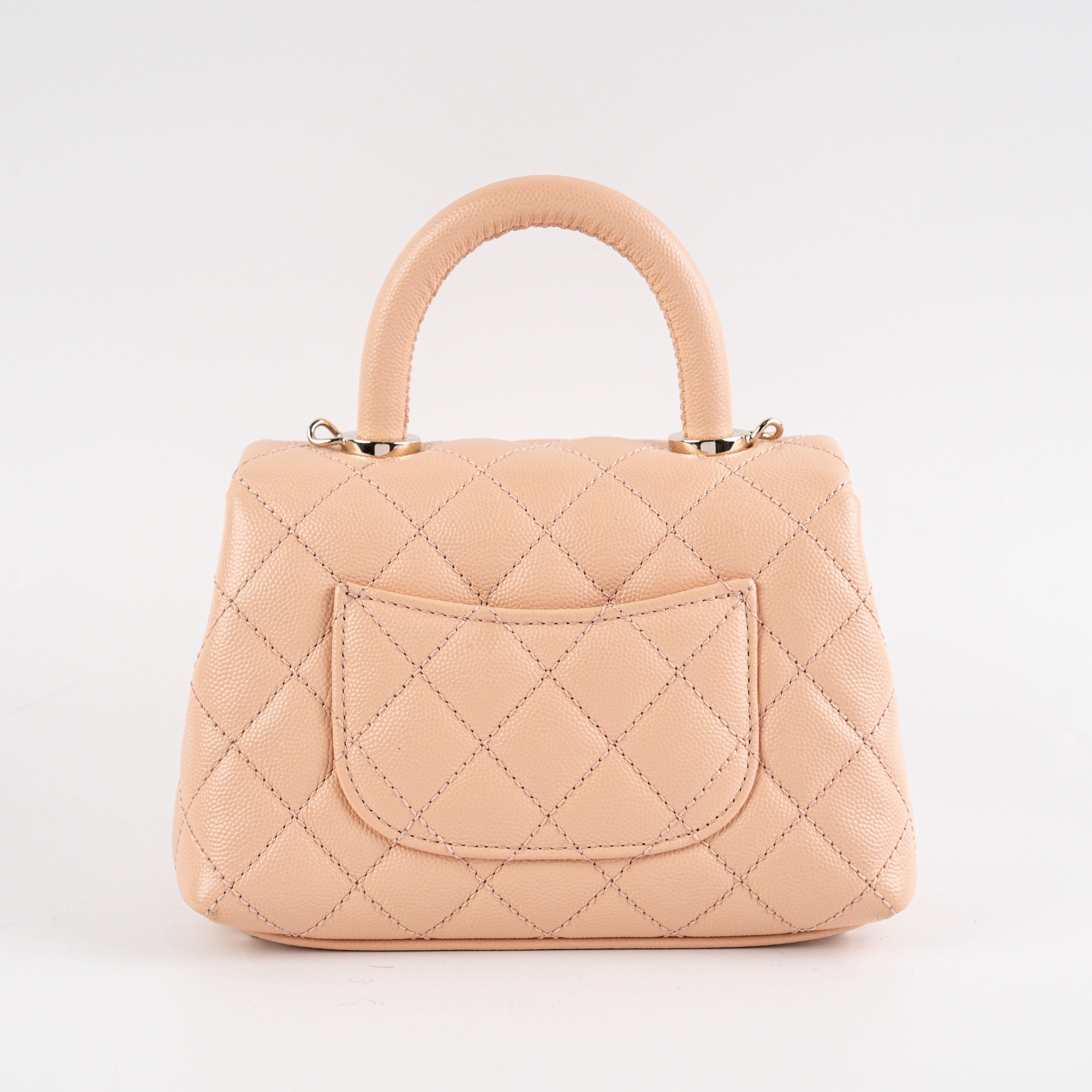 Chanel Mini Coco Handle Bag in Peach Caviar Leather with Top Handle - Perfect for Evening Events, Parties & Luxury Fashion Accessories
