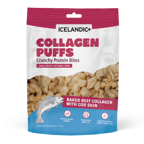 Premium Icelandic Beef Collagen Puffs with Cod Skin - All-Natural Dog Treats for Small Breeds | Grain-Free, High-Protein Snacks for Training, Dental Health & Joint Support | Perfect for Puppies & Senior Dogs