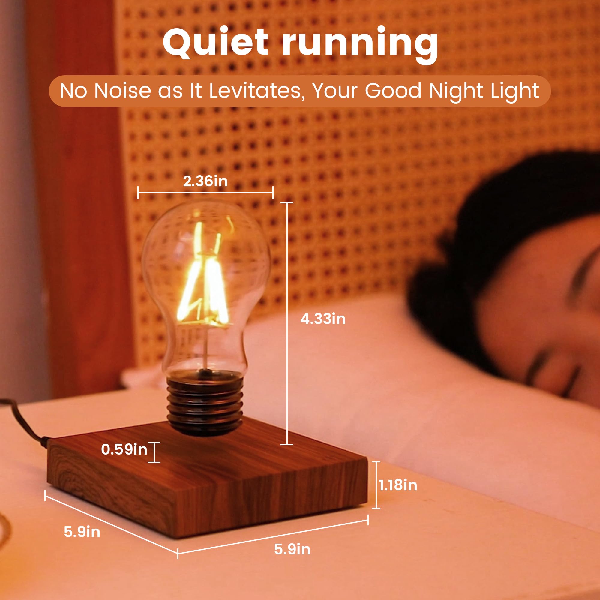 Levitating Lamp - Magnetic Floating LED Light Bulb with 360° Rotation, Wooden Base Desk Lamp for Home & Office | Unique Birthday & Christmas Gift Idea | Modern Night Light for Bedroom, Living Room & Workspace