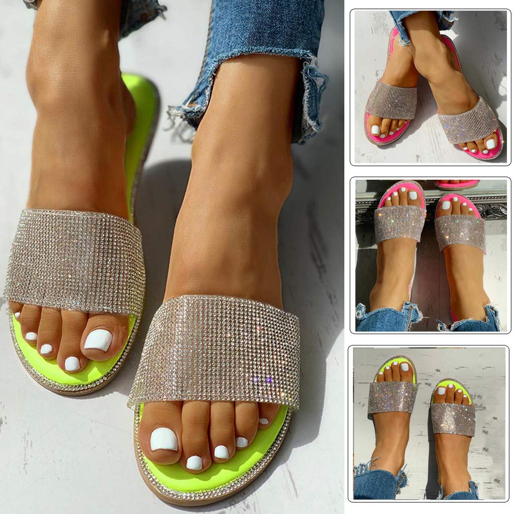 Women's Platform Sandals with Crystal Bling - Slip On Flip Flops for Beach, Travel & Summer Outfits | Comfortable Flat Sandals for Casual Wear, Vacation & Outdoor Activities