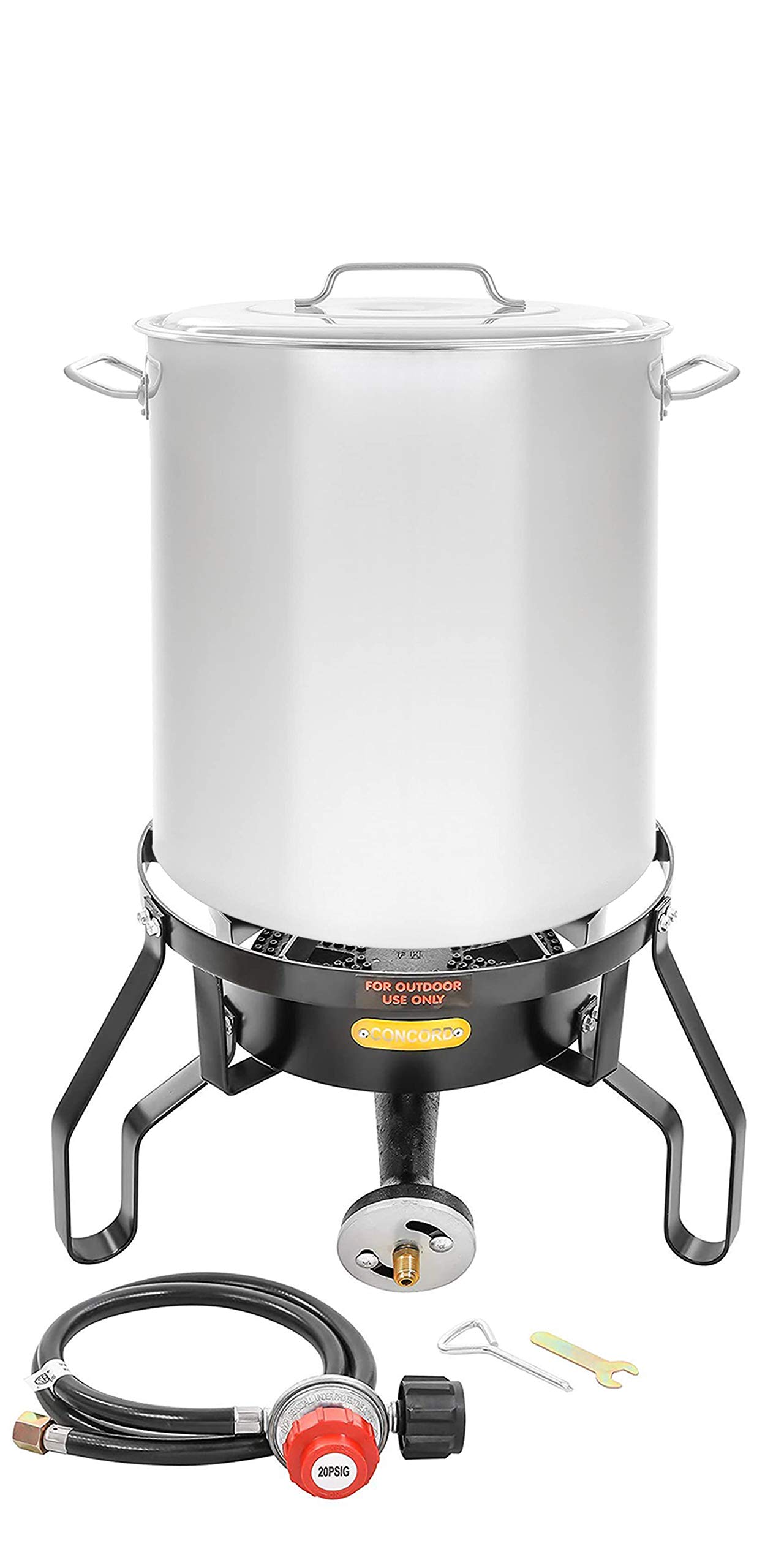 Concord Home Brew 30 Quart Stainless Steel Kettle with Single Burner Stand Set - Perfect for Home Brewing, Outdoor Cooking & Camping