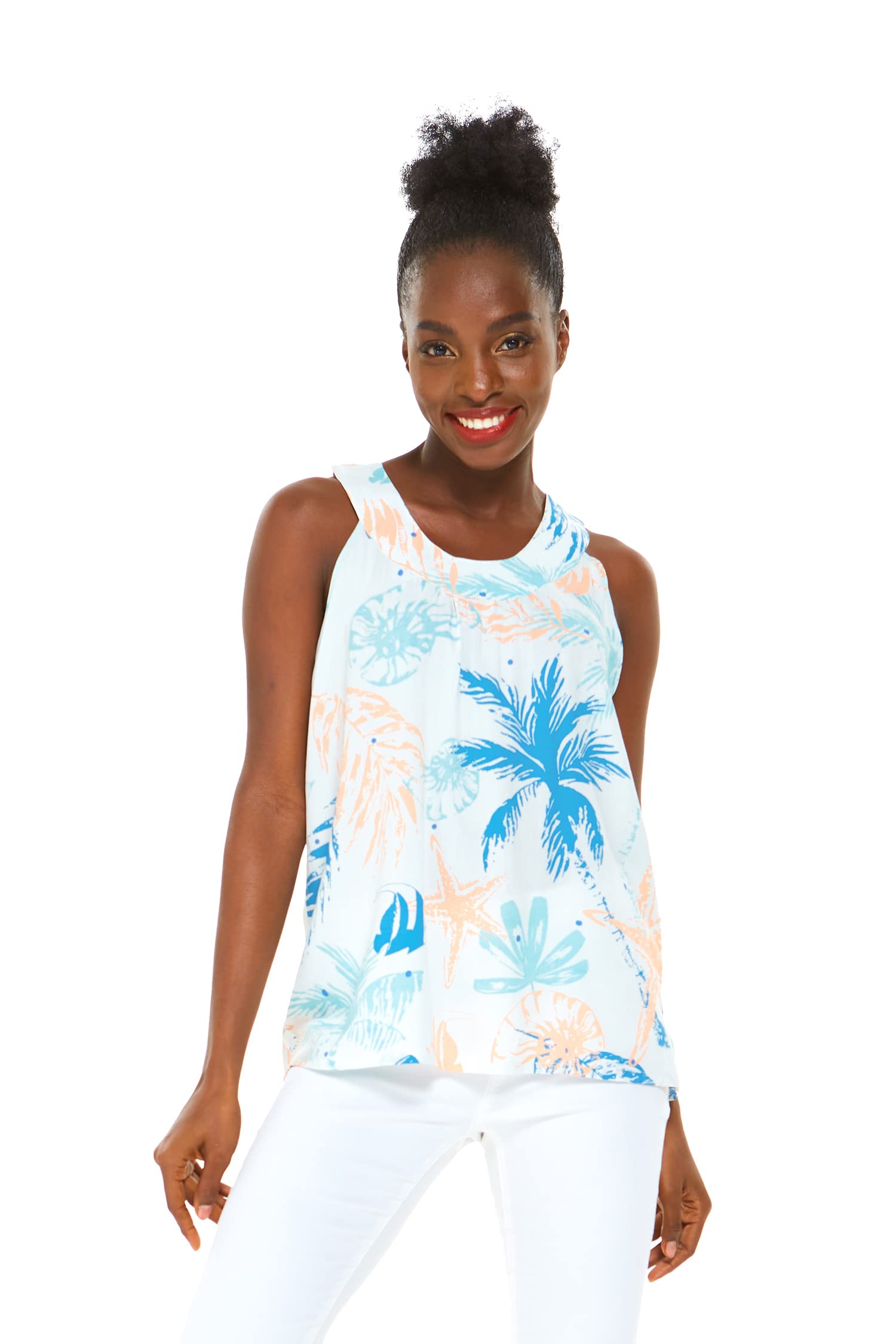 Stylish Matching Couple Hawaiian Luau Shirts & Tank Tops - Sandy Beach White for Beach Vacations & Summer Parties