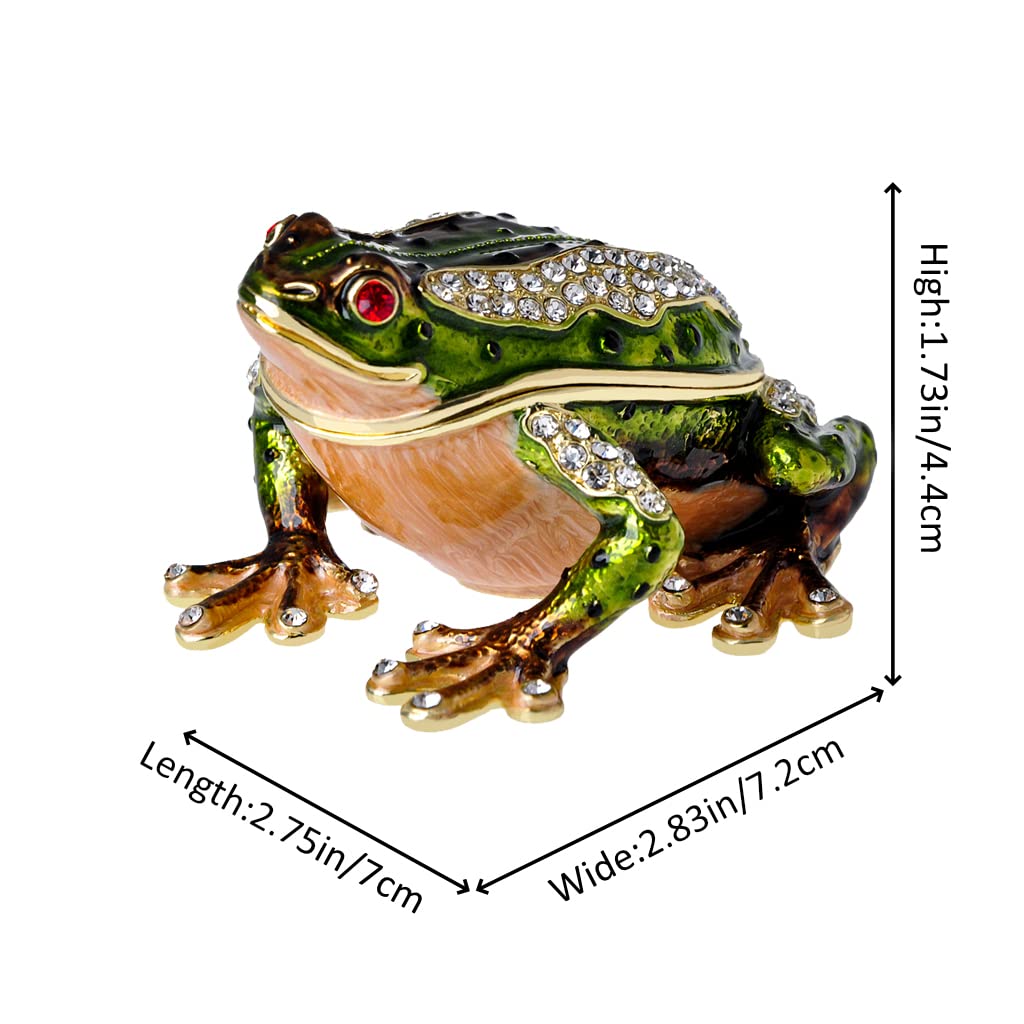 Golden Crystal Enameled Hand-Painted Frog Jewelry Box with Hinged Lid - Elegant Home Décor & Unique Gift for Animal Lovers - Perfect for Jewelry Storage, Home Display, and Special Occasion Gifts