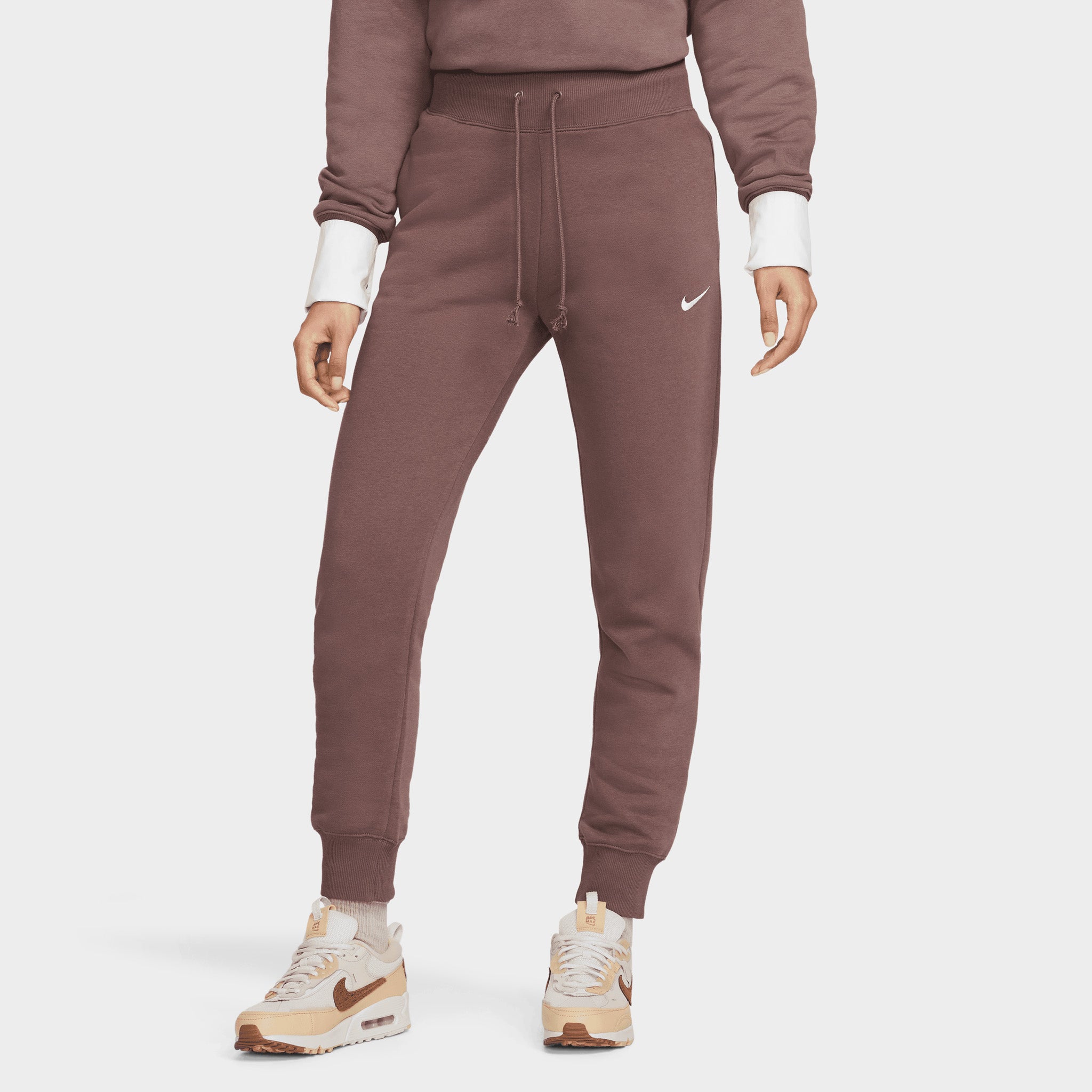 Nike Sportswear Women's High Waisted Fleece Joggers - Soft & Comfortable Workout Pants for Running, Yoga & Lounge | Plum Eclipse/White