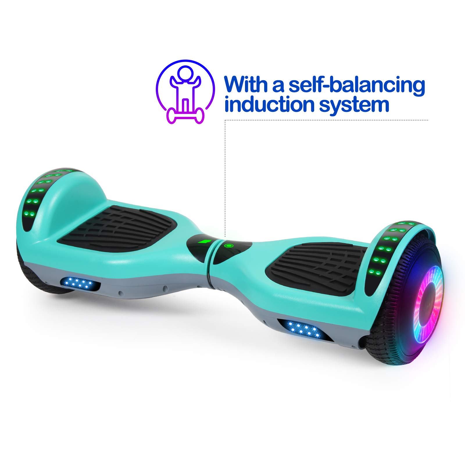 SISIGAD A12 Bluetooth Hoverboard with LED Lights - Self Balancing Scooter for Kids & Adults - Perfect for Commuting, Indoor & Outdoor Fun