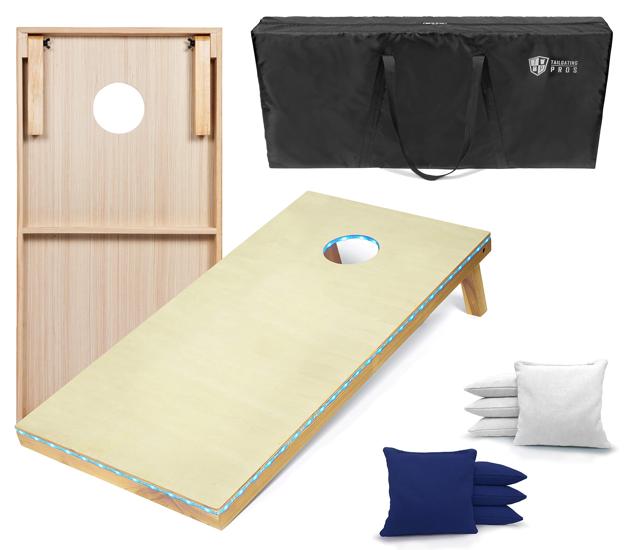 Tailgating Pros LED Cornhole Boards - 4'x2' Glow-in-the-Dark Cornhole Game Set with Built-in Lights, Carrying Case & 8 Bean Bags - Perfect for Backyard Parties, Tailgating & Nighttime Outdoor Games