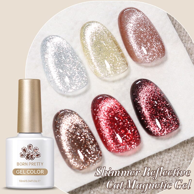 6 Colors Shimmery Reflective Cat Eye Magnetic Gel - 10ml Nail Polish for Party & Night Out - Long Lasting & High Shine Gel Polish for Nail Art & Salon Use