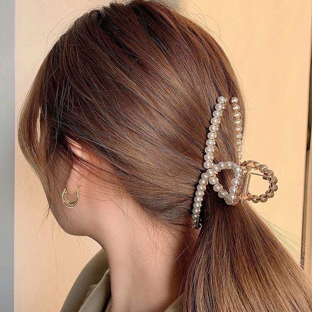 VinBee Pearl Hair Clips for Women - Large Metal Hair Claw Clips for Thick & Thin Hair (3 Pack, 4.5 Inches) - Perfect for Updos, Ponytails & Everyday Styling