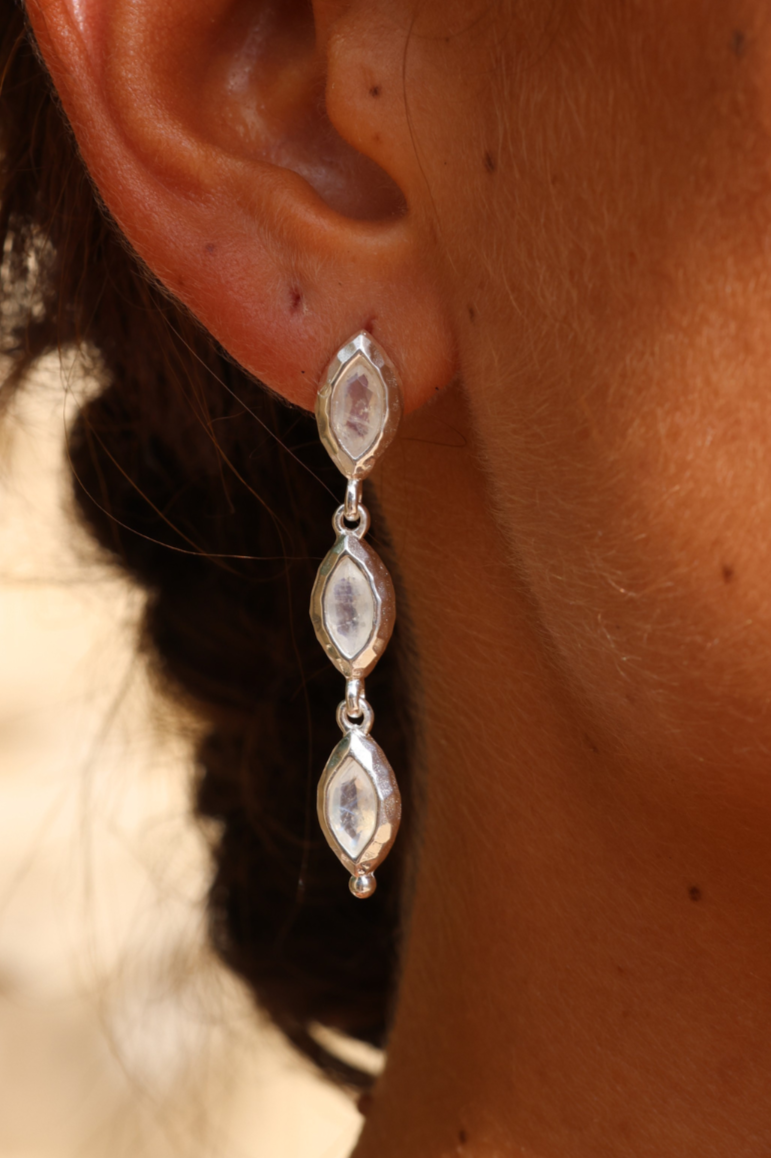 Exquisite Isabella Marquise Moonstone Silver Earrings for Women | Sterling Silver Dangle Earrings | Elegant Jewelry Gift for Wedding, Party & Special Occasions