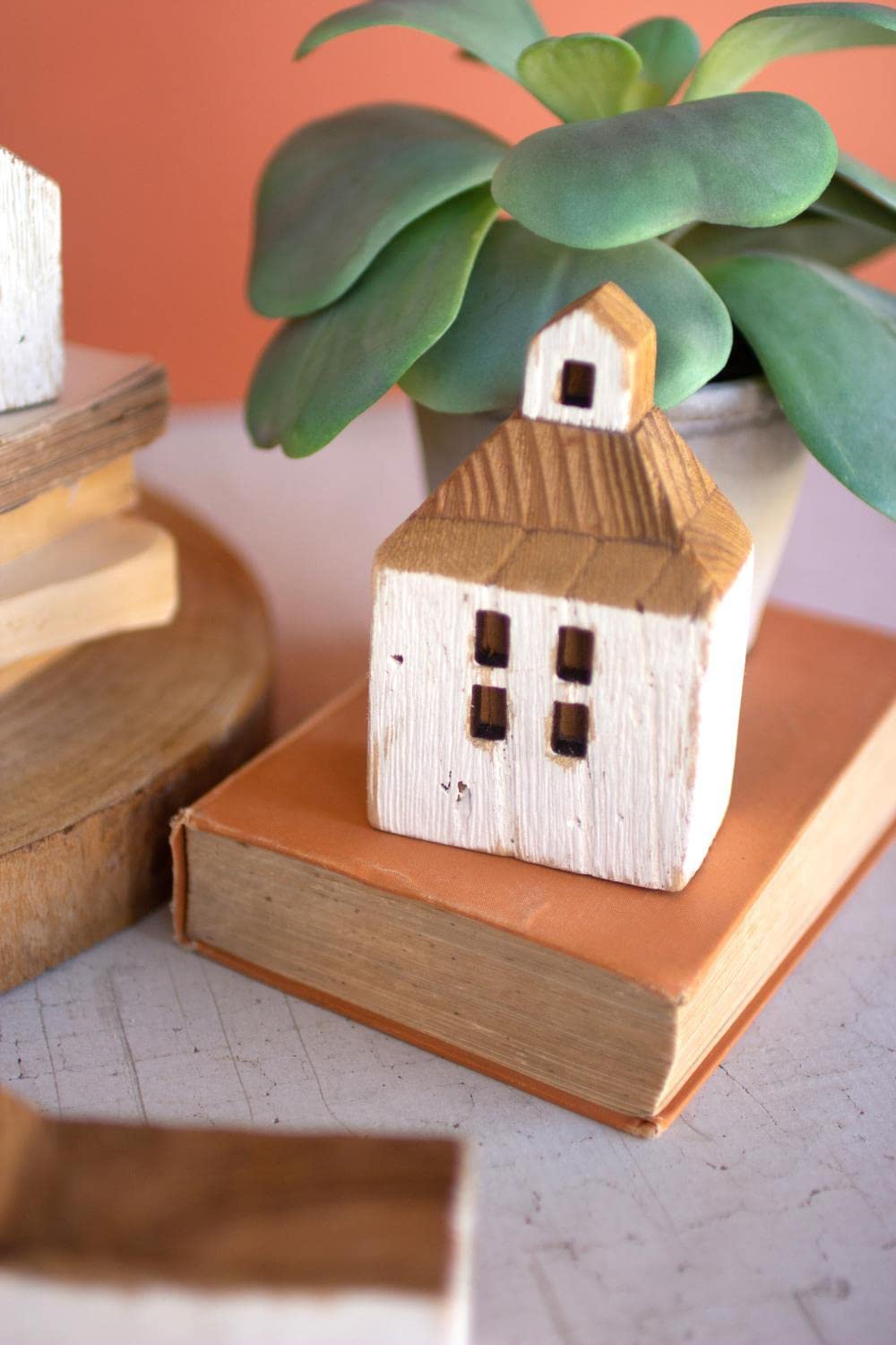 Kalalou CYUY1007 White Wooden Miniature House Set - 7-Inch Length, Pack of 3 - Perfect for Christmas Village Displays, Home Decor & DIY Craft Projects