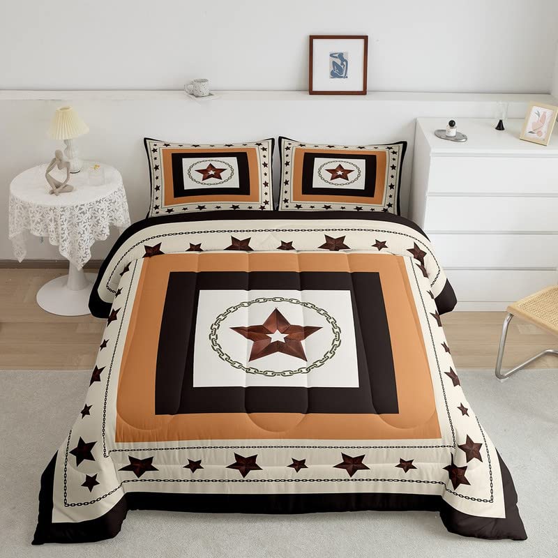 Western Comforter Cover Set - Rustic Farmhouse Queen Size Duvet with Cowboy & Texas Star Design for Boys & Girls | Kids' Bedroom Decor | Perfect for Western-Themed Rooms, Guest Bedrooms & Ranch Style Homes