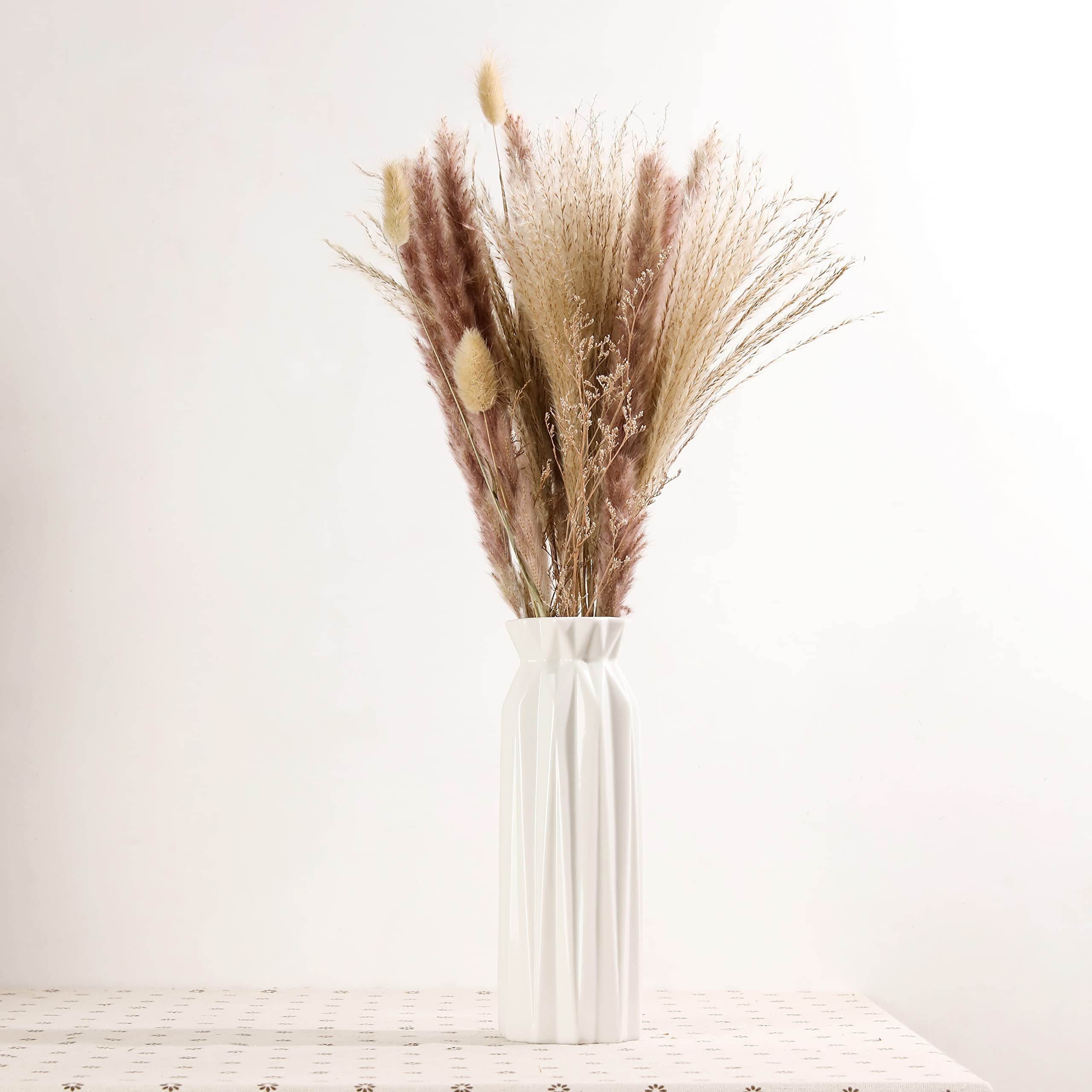 9.4 Inch White Ceramic Vase - Modern Home Decor for Pampas Grass, Bohemian Style Table Centerpiece | Perfect for Living Room, Dining Table & Shelf Display