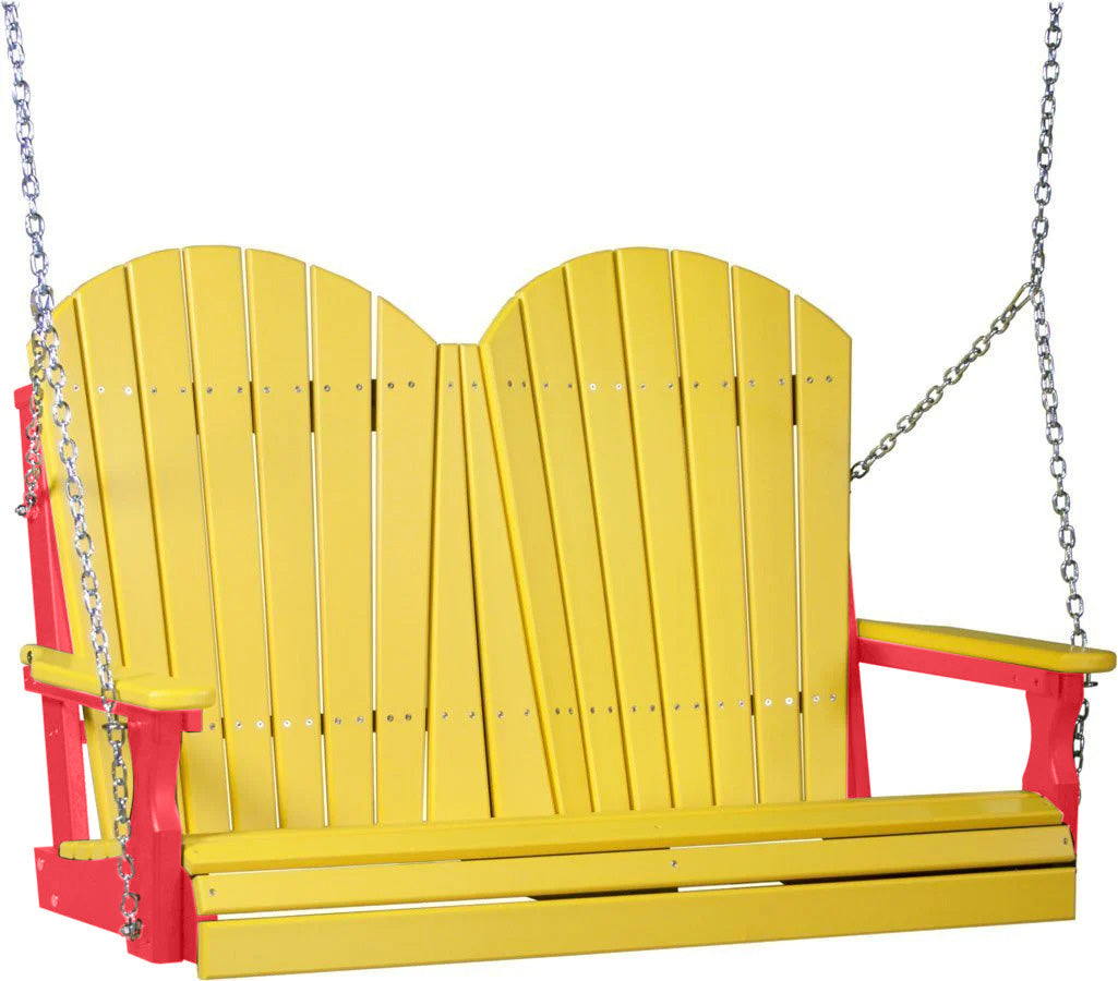 LuxCraft 4ft Yellow Adirondack Porch Swing - Recycled Plastic Outdoor Furniture with Cup Holder | Perfect for Patio, Garden, Backyard & Poolside Relaxation
