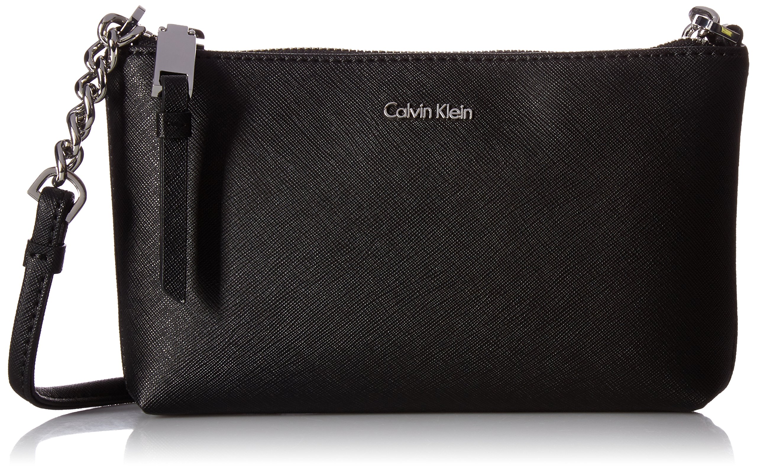 Calvin Klein Women's Hayden Saffiano Leather Crossbody Bag with Top Zip & Chain Strap - Perfect for Work, Travel, and Everyday Use