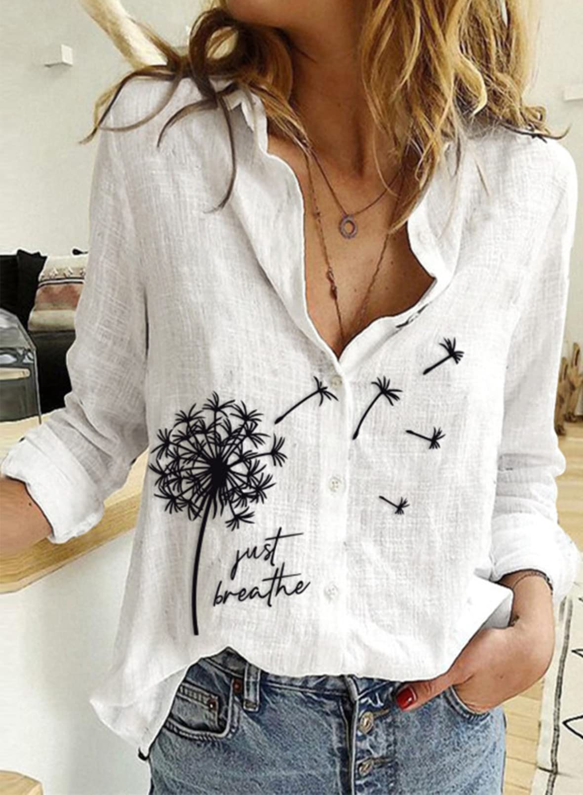 Stylish Women's V-Neck Roll Up Sleeve Button Down Blouse - Casual Office Wear & Spring Summer Tops for Women