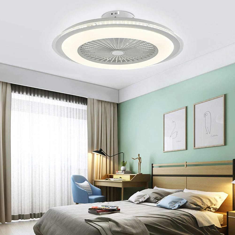 OUKANING 23 Inch White LED Ceiling Fan with Remote Control - Dimmable Light & Adjustable Wind Speed, Modern Chandelier for Bedroom, Living Room & Dining Room Lighting