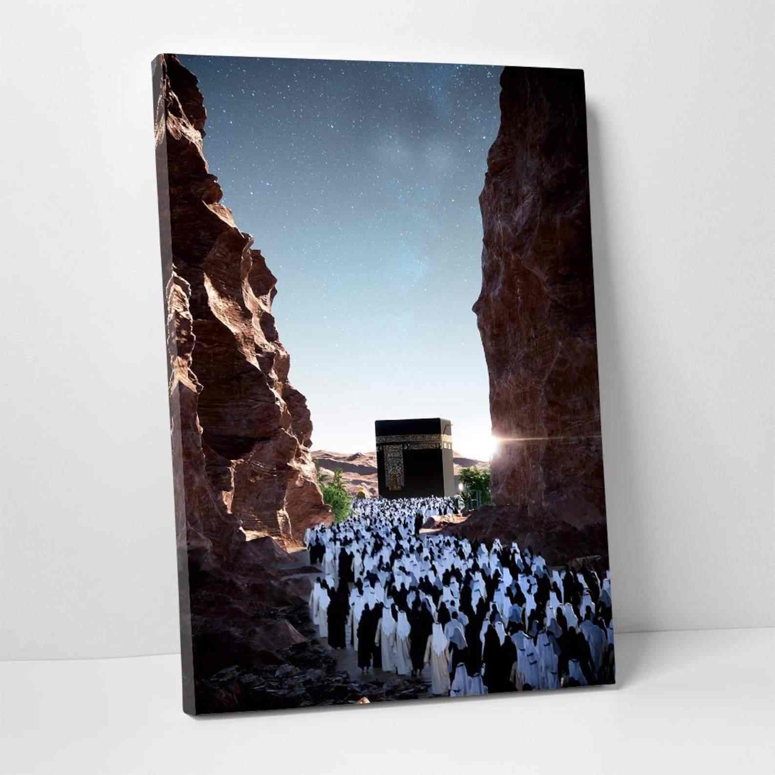 Kaaba Islamic Wall Art Canvas Print - Historical Mecca Mosque Decor for Home, Office & Mosque Interior Design