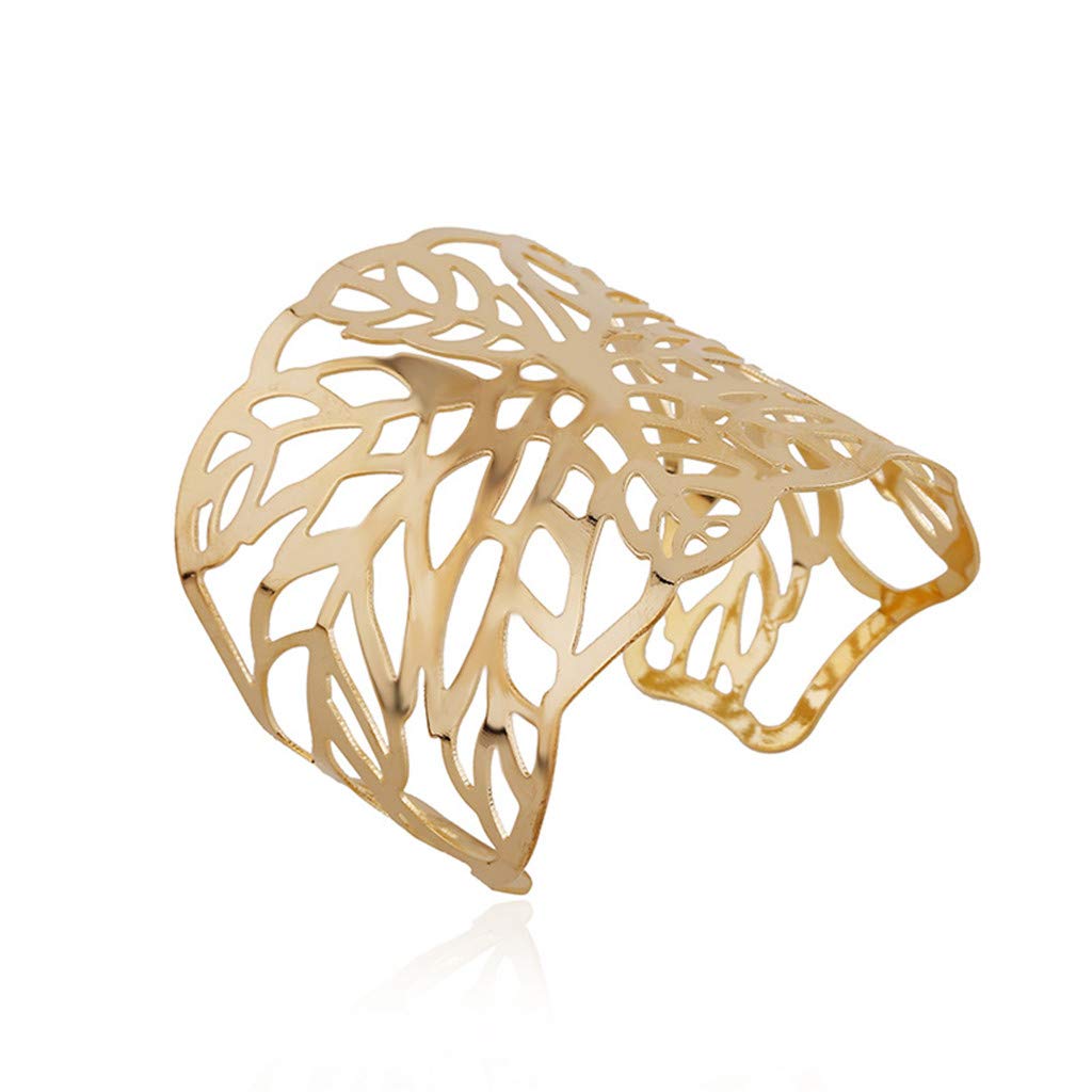 14K Gold Plated Adjustable Upper Arm Cuff Bracelet for Women - Elegant Swirl Gypsy Leaf Design Open Armband | Perfect for Boho Fashion, Festivals and Special Occasions