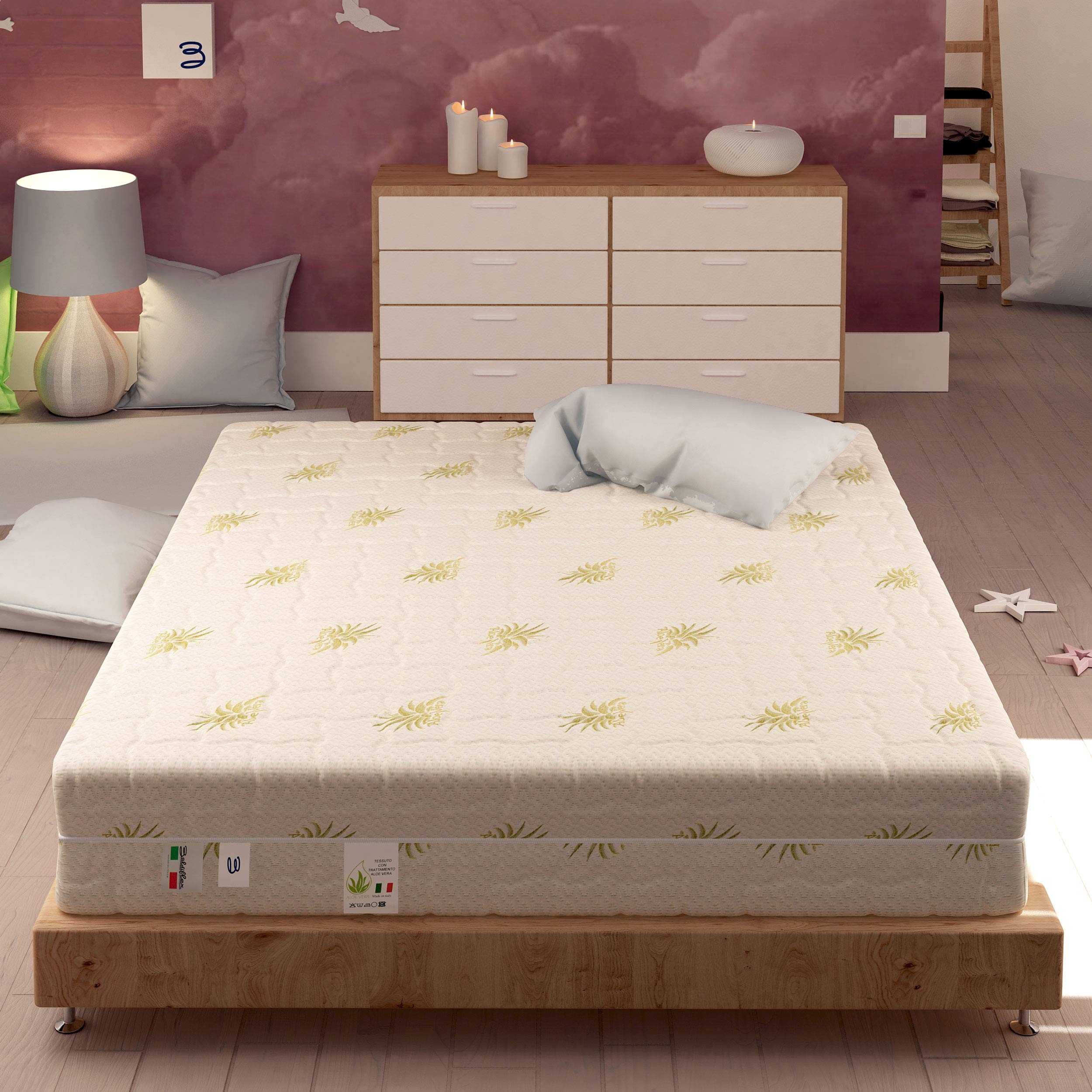 Baldiflex Emporio - 7cm Memory Foam Mattress, Viscoelastic, Dream Soft, 25cm Height, Removable Aloe 3D Cover, Size 80x200x25cm - Perfect for Bedrooms, Guest Rooms & Small Spaces