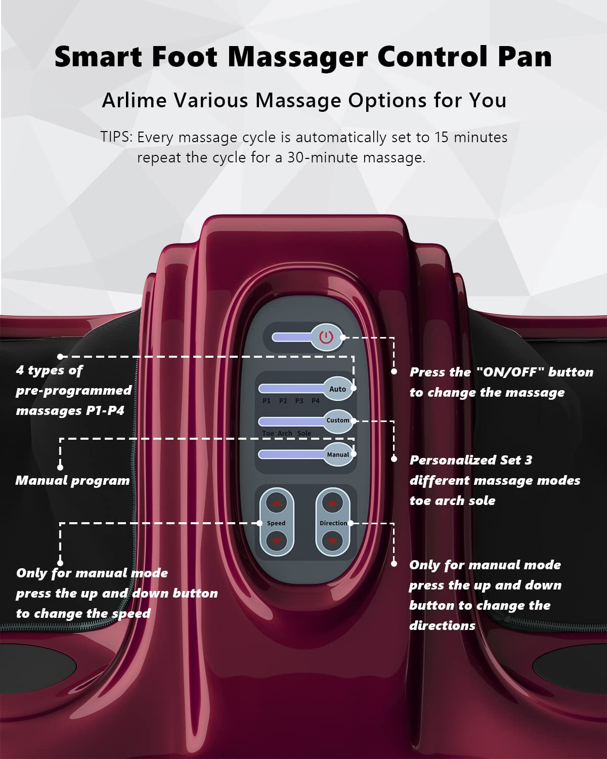 ARLIME Shiatsu Foot Massager with Remote Control - Deep Kneading for Pain Relief, Plantar Fasciitis, Improved Blood Circulation - 4 Massage Modes for Calf, Leg & Ankle (Burgundy) | Perfect for Home Relaxation, Office Stress Relief & Post-Workout Recovery