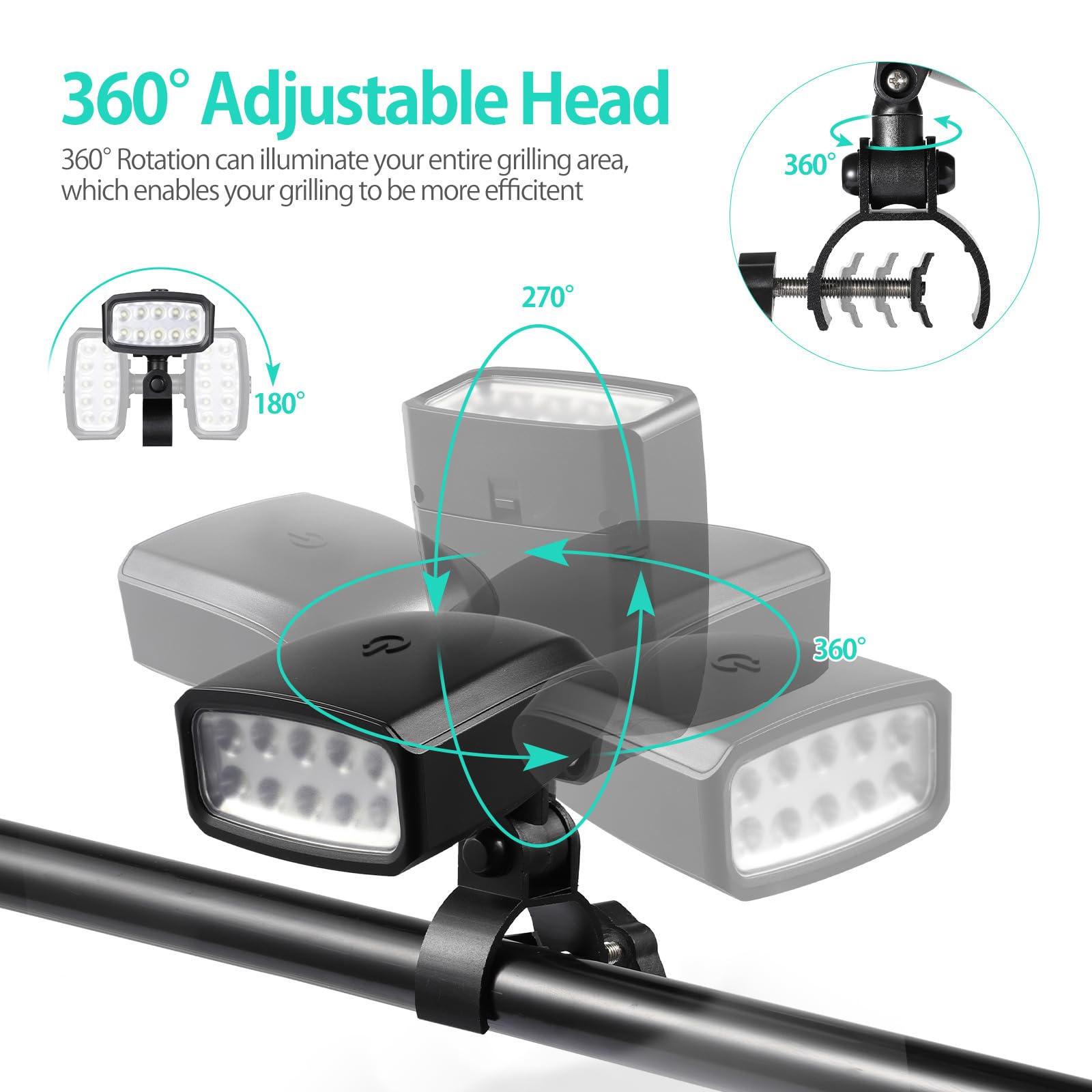 360° Rotatable & Foldable LED Grill Light for Outdoor BBQ - 10 Bright LEDs, Sturdy Clamp Mount (Battery Not Included) - Perfect for Nighttime Grilling, Camping & Backyard Cookouts
