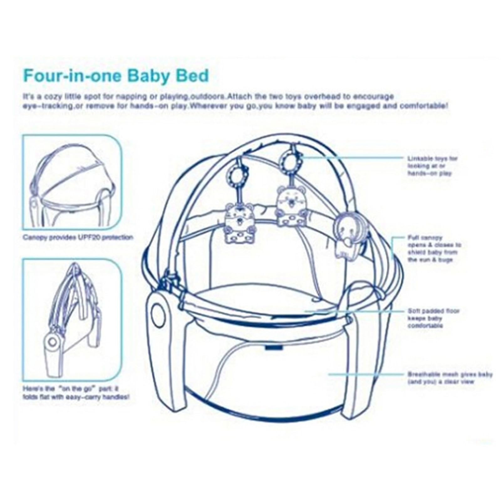 Portable Baby Swing Rocker with Music & Canopy - Foldable Infant Bassinet Crib with Mattress for Newborns - Indoor & Outdoor Use - Perfect for Nursery, Travel, and Playtime