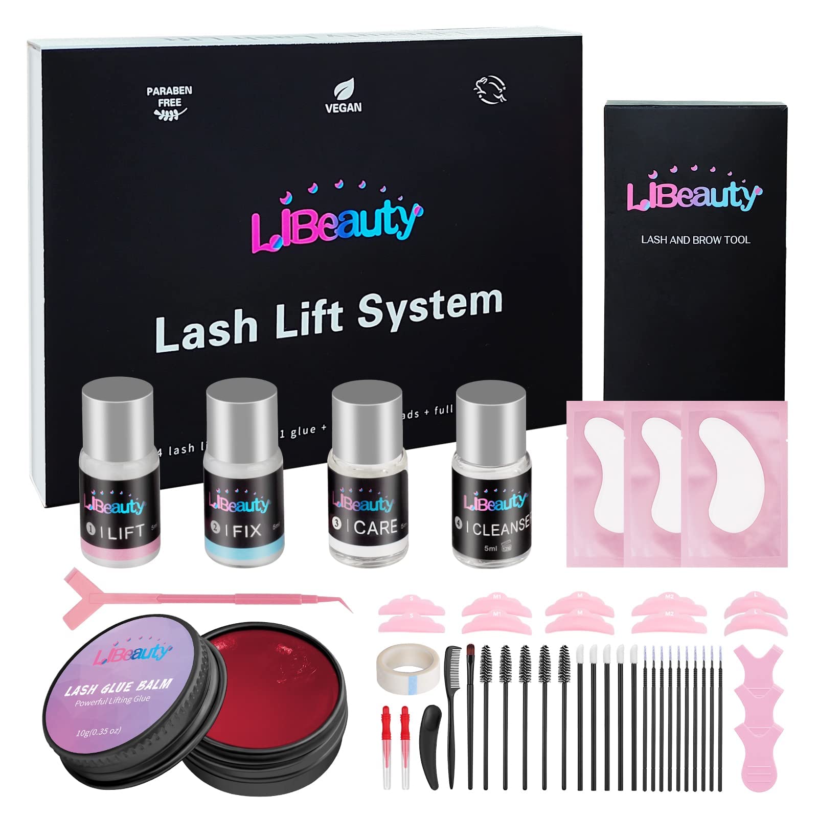 Professional Libeauty Lash Lift Kit with Advanced Glue Balm - DIY Eyelash Perm & Brow Lamination Set for Salon & Home Use - Easy for Beginners - Perfect for Special Occasions & Daily Beauty Routine (Pink)