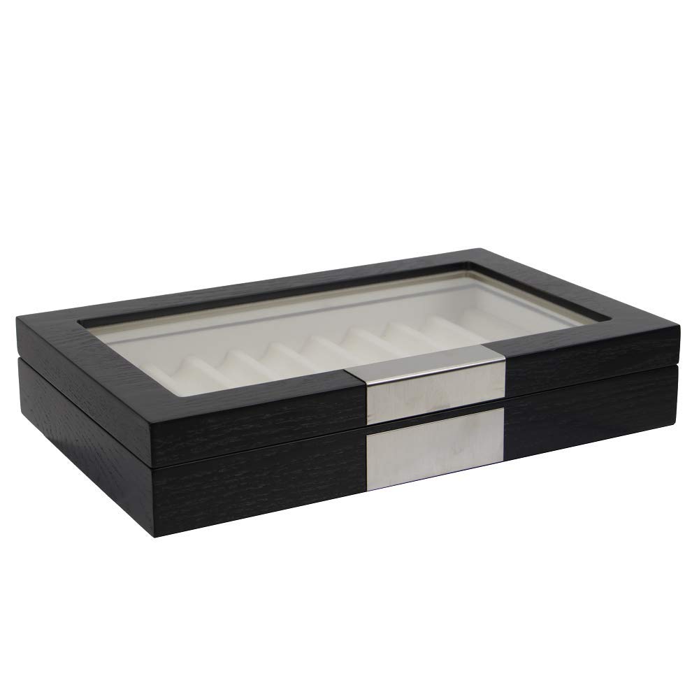 Decorebay Premium Wooden Fountain Pen Display Case with Glass Window - Luxury Collector's Organizer for 10 Pens (Black, Penman Edition) - Perfect for Office, Gift & Writing Enthusiasts