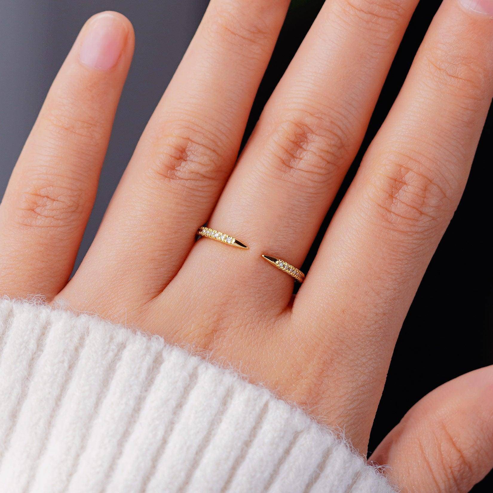 Pavé Diamond Claw Stacking Open Ring for Women - Elegant Adjustable Stackable Band for Everyday Wear & Special Occasions