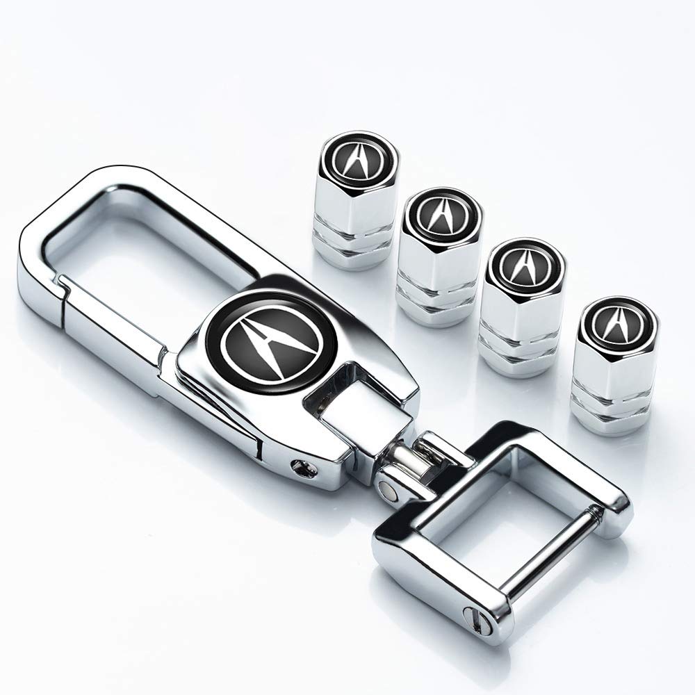 Peipaa Metal Car Key Chain & Tire Valve Caps - Compatible with Acura (Silver) - Perfect Car Accessories for RSX TSX TL Owners