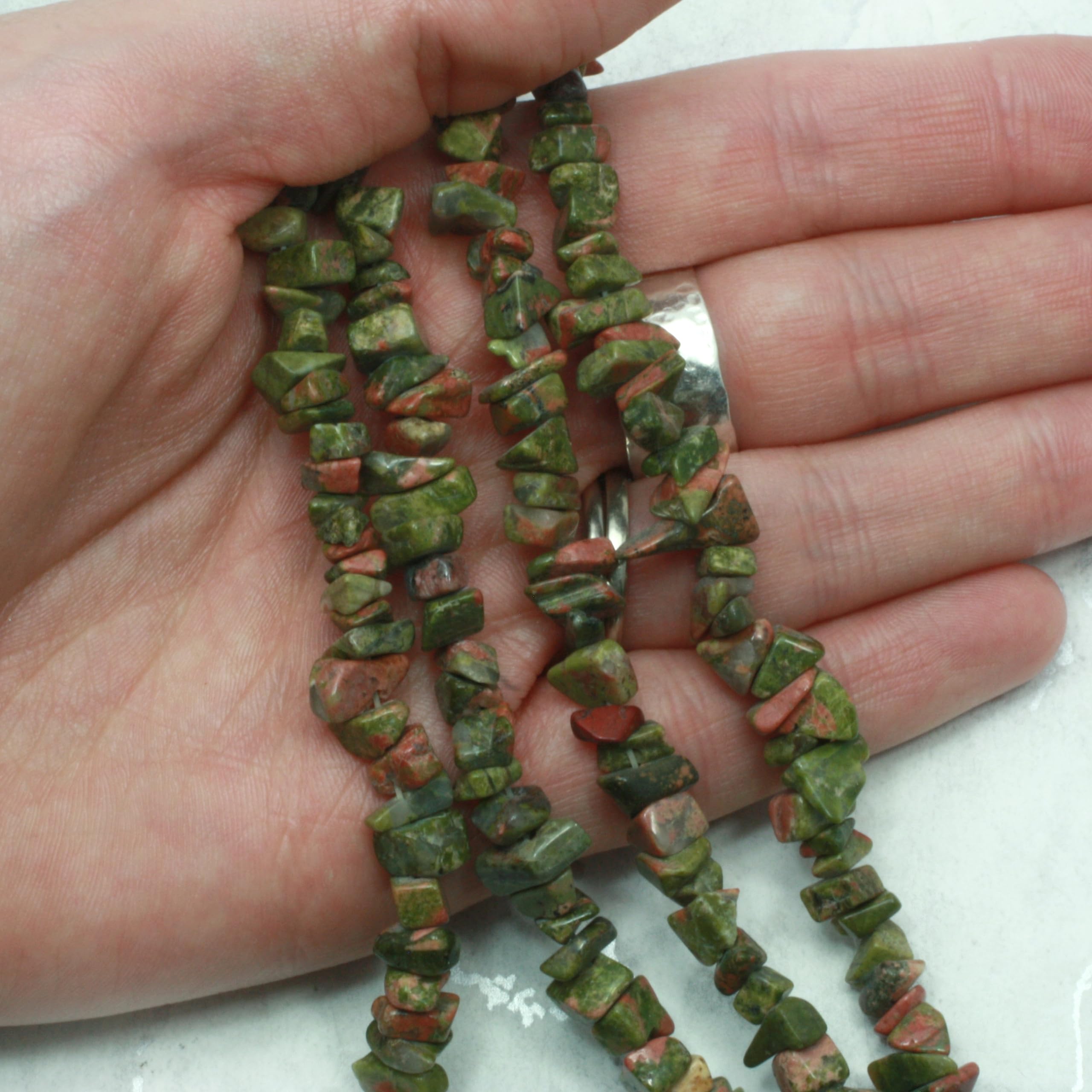 Natural Unakite Gemstone Chips Strand - 35 Inch Beaded Necklace for Jewelry Making, Meditation & Healing Crystal Crafts | DIY Jewelry Supplies, Spiritual Gifts, Energy Stone Collection