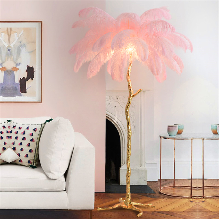 Elegant Ostrich Feather Floor Lamp - Modern Boho Chic Lighting for Living Room, Bedroom & Home Decor - Perfect for Cozy Ambiance & Stylish Interior Design