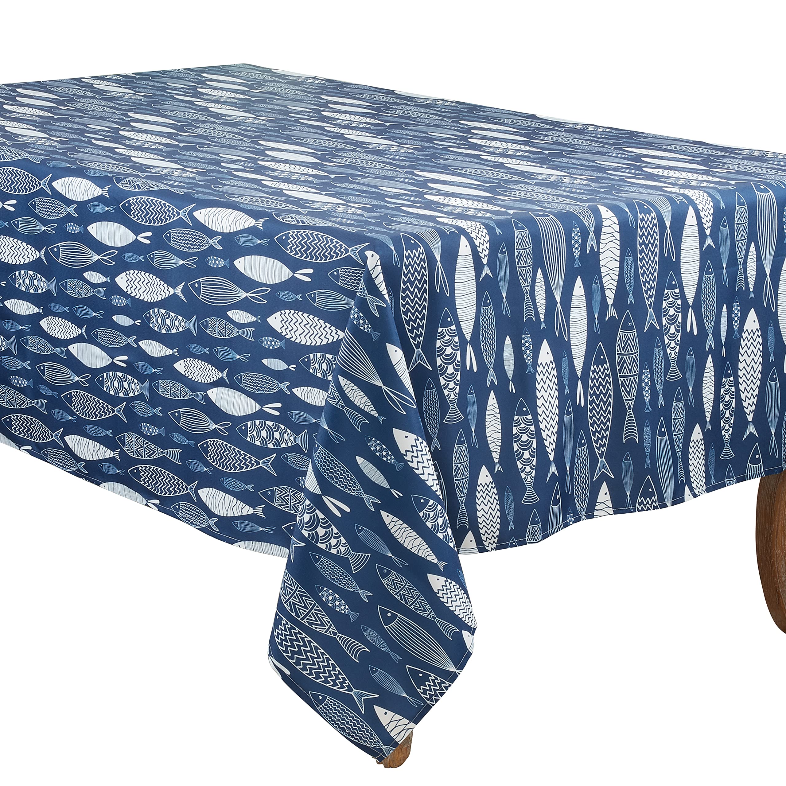 SARO Fish Design Tablecloth 65x140 Navy Blue for School & Dining