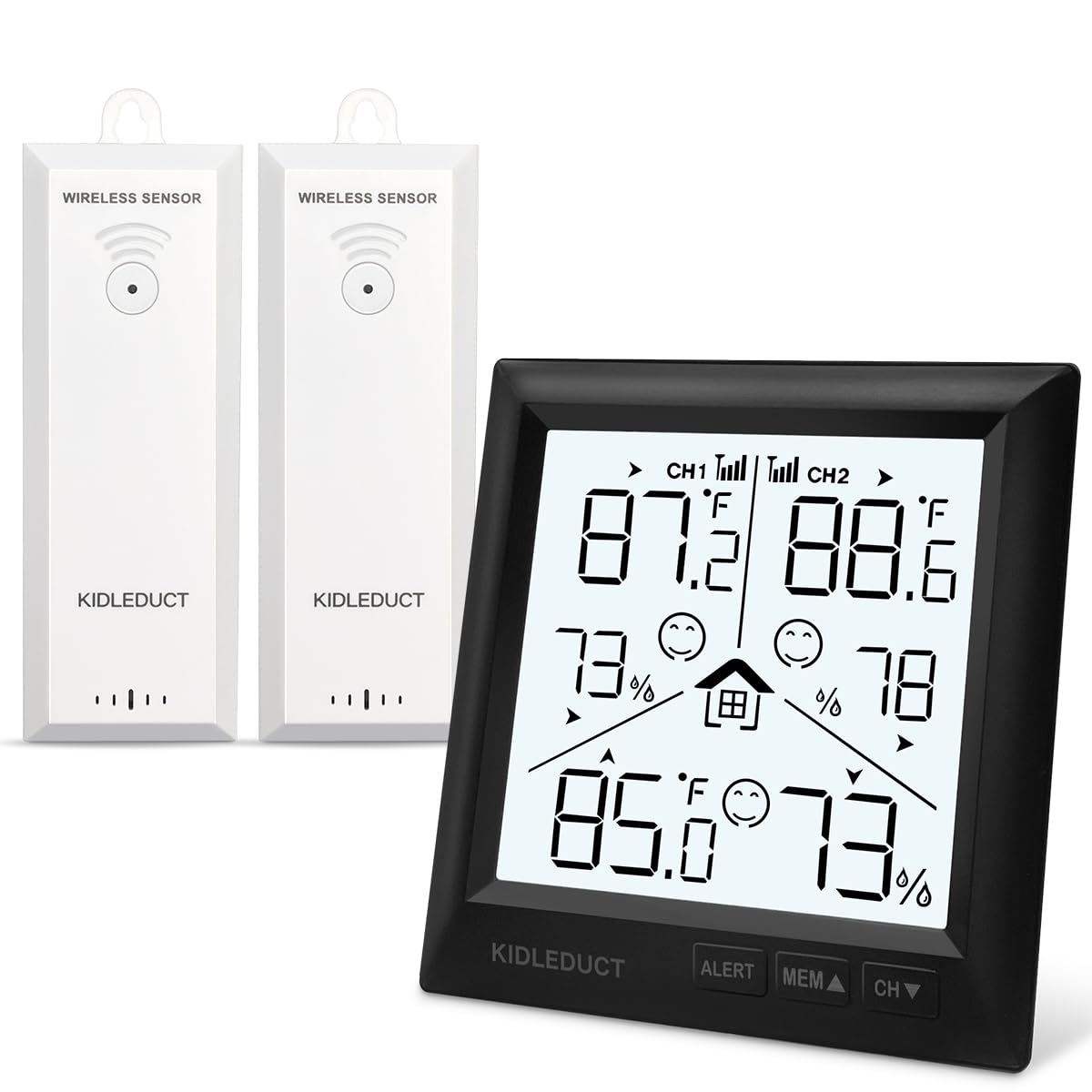 Wireless Indoor Outdoor Thermometer with 2 Sensors - High Precision Temperature & Humidity Monitor for Home, Garden, Greenhouse | 330ft Range, Battery Powered, Backlight, Alert Function | Perfect for Weather Monitoring, HVAC Maintenance, and Smart Home Integration