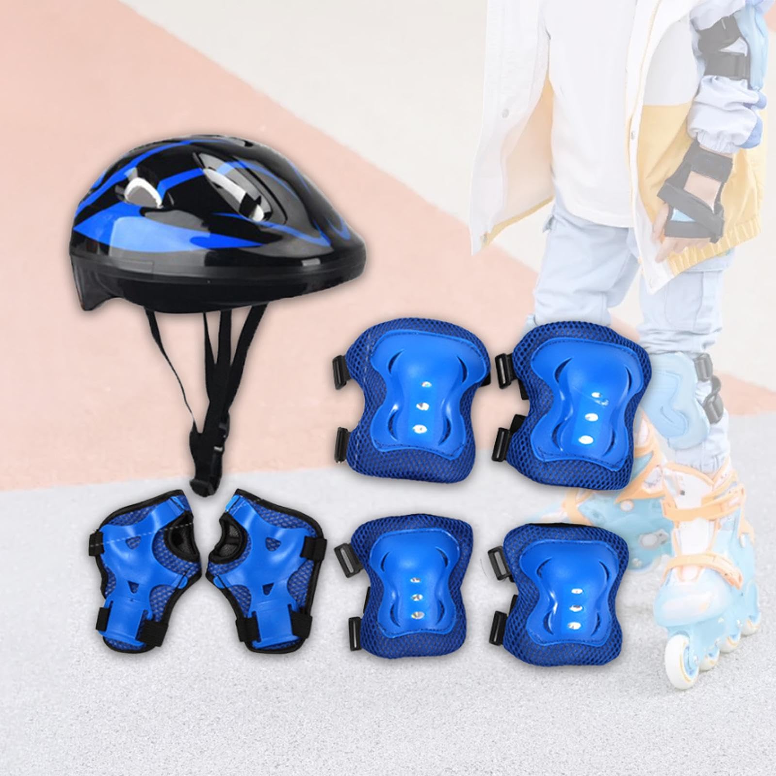 7Pcs/Set Kids Bike Helmet & Roller Skating Helmet - Impact Resistant Safety Gear for Teens - Skateboard, Bike Riding & Inline Skating - Perfect for Outdoor Sports & Playground Activities