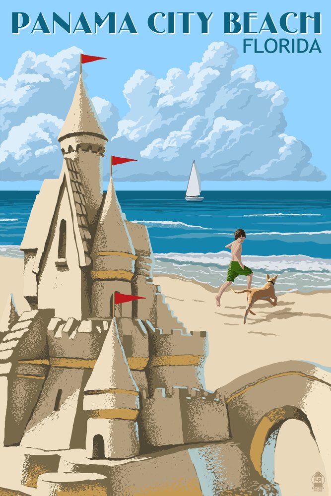 Signed Sand Castle Art Print 24x36 - Florida Panama City Beach Wall Decor Poster - Perfect for Beach House, Living Room & Office Decor