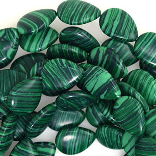 18mm Synthetic Green Malachite Flat Teardrop Loose Beads - 15