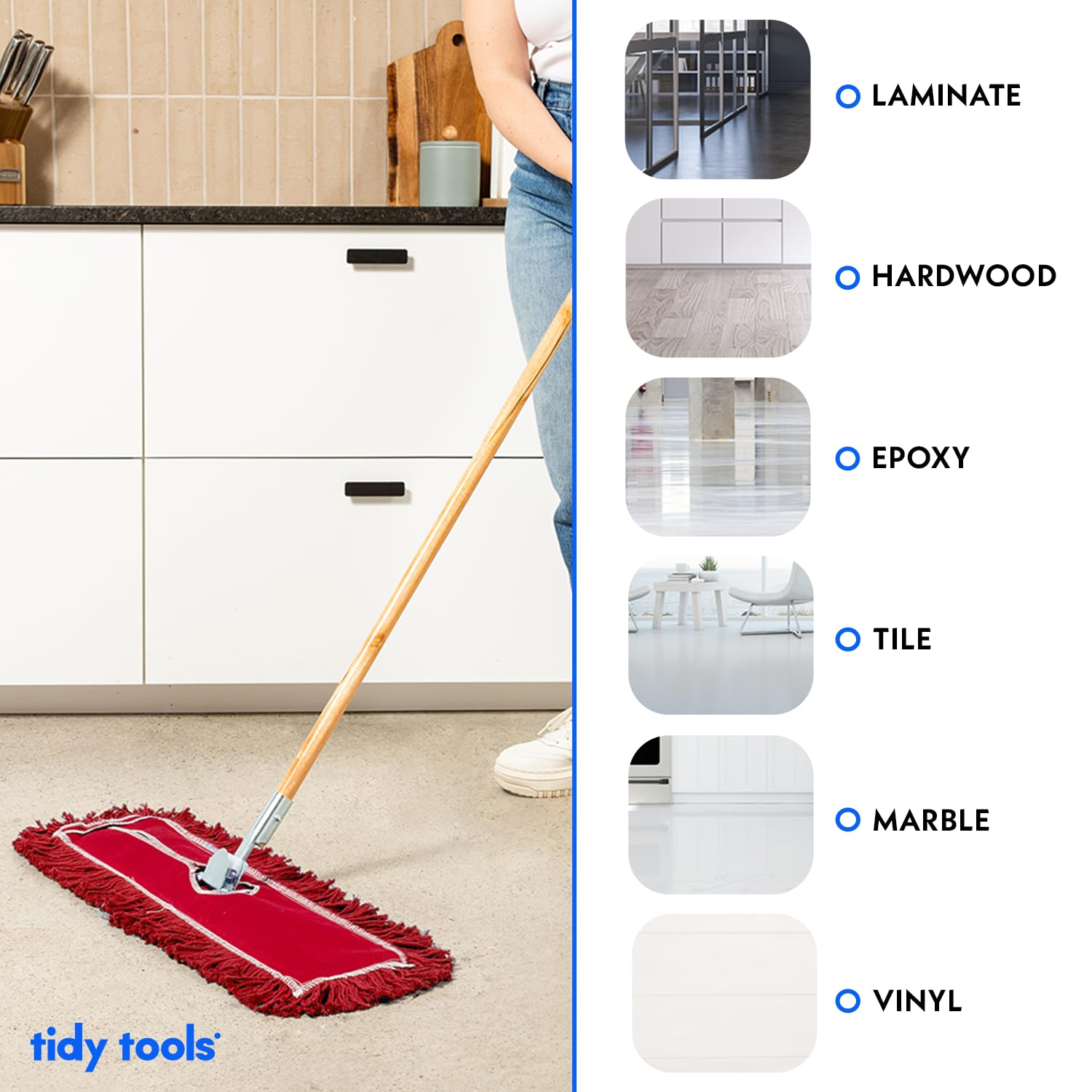 36 Inch Red Dust Mop with Wood Handle & 2 Refills - Heavy Duty Floor Cleaning Kit for Hardwood, Tile & Laminate Floors - Home & Commercial Use