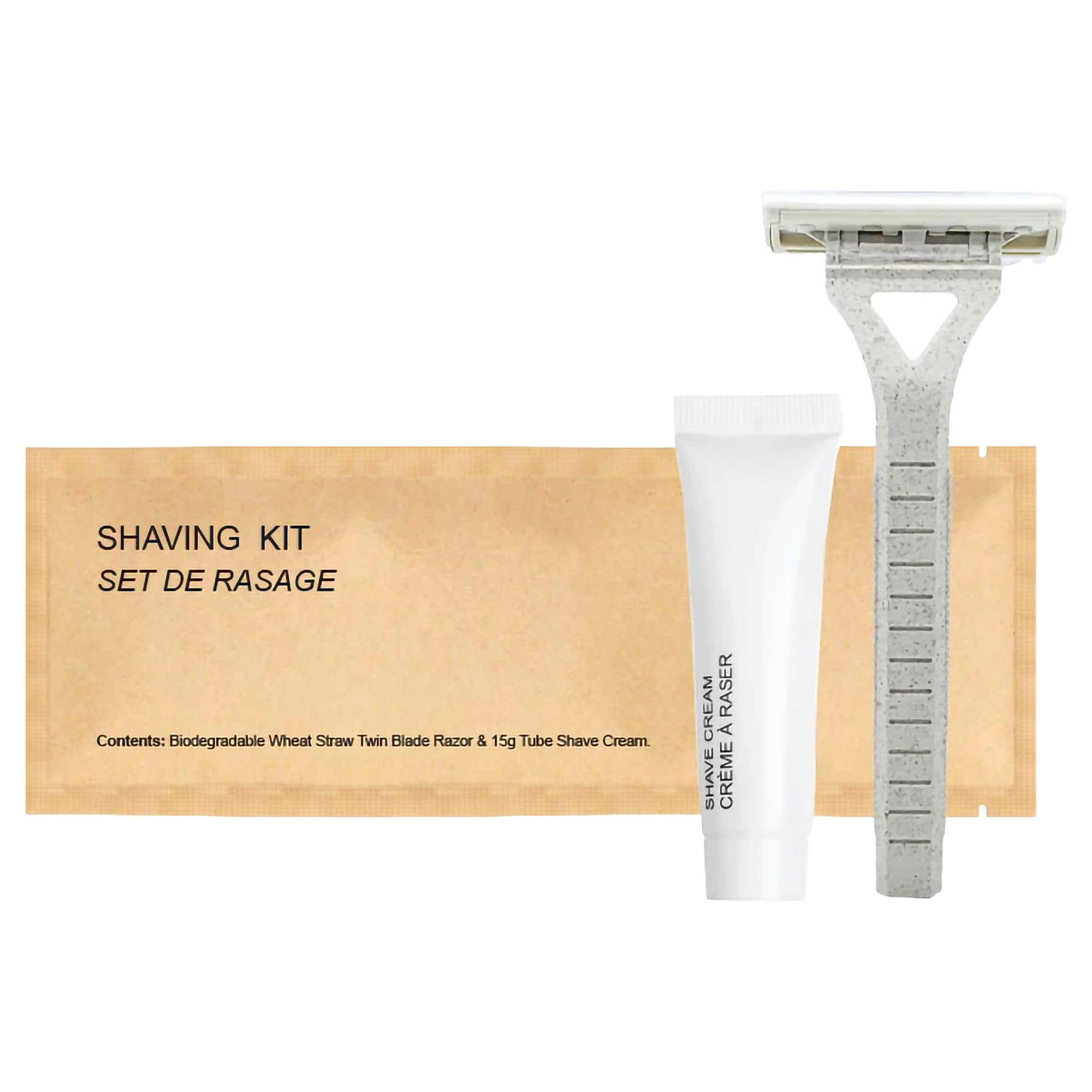 Eco-Friendly Kraft Paper Shave Kit - Wheat Straw Dual Blade Safety Razor & Natural Shaving Cream Set (300 Pack) | Sustainable Grooming for Men, Travel & Zero Waste Lifestyle