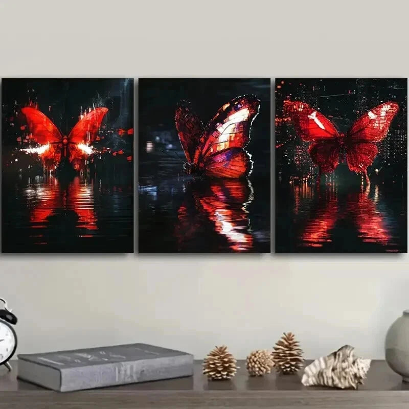 Butterfly Themed Wall Art Set - 3 Piece Framed Canvas Prints 50x70cm | High Quality Australian Made | Ready to Hang | Perfect for Living Room, Bedroom & Office Decor
