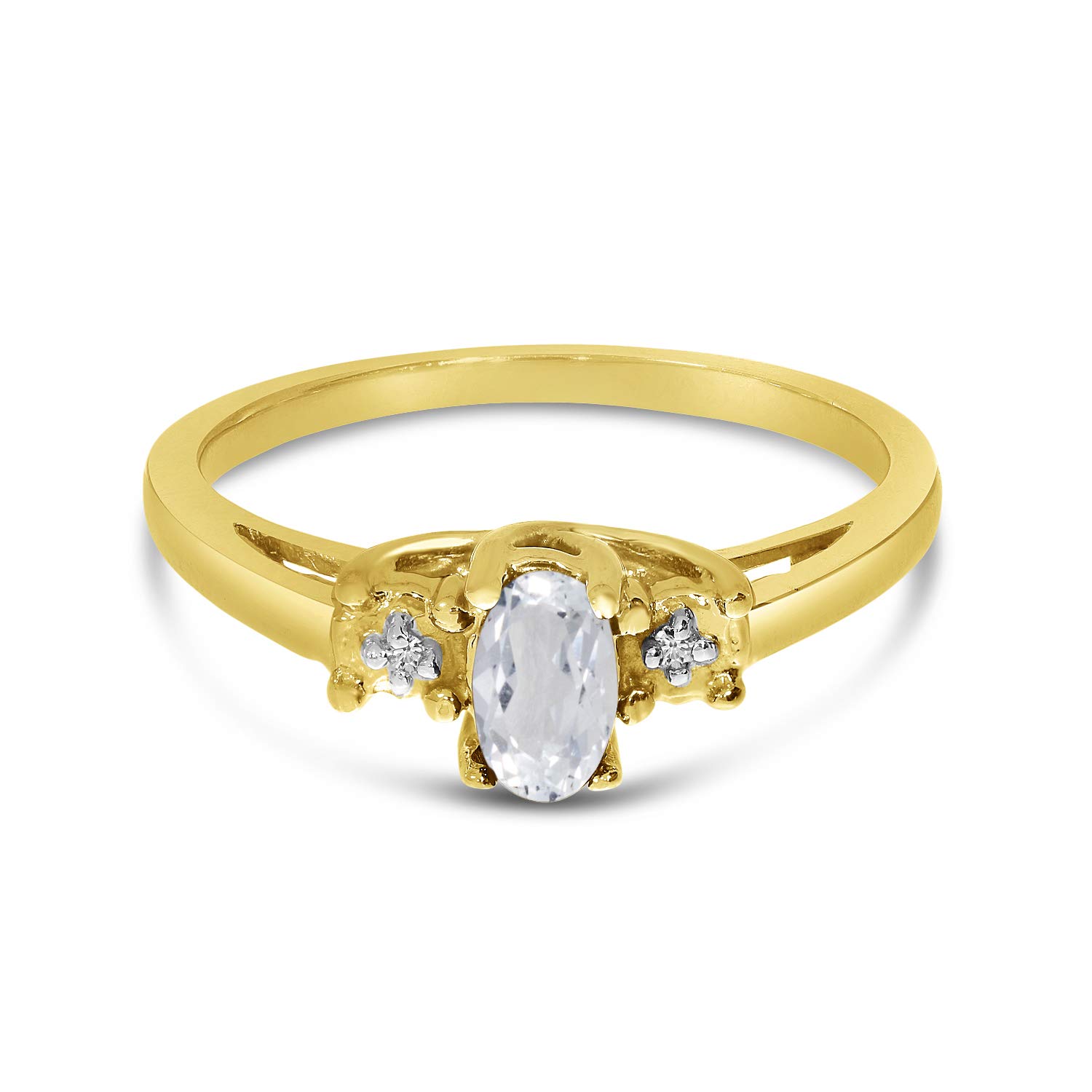 Jewels By Lux 10k Yellow Gold Genuine Birthstone Solitaire Oval Gemstone & Diamond Engagement Ring for Women | Perfect Wedding, Anniversary & Proposal Gift