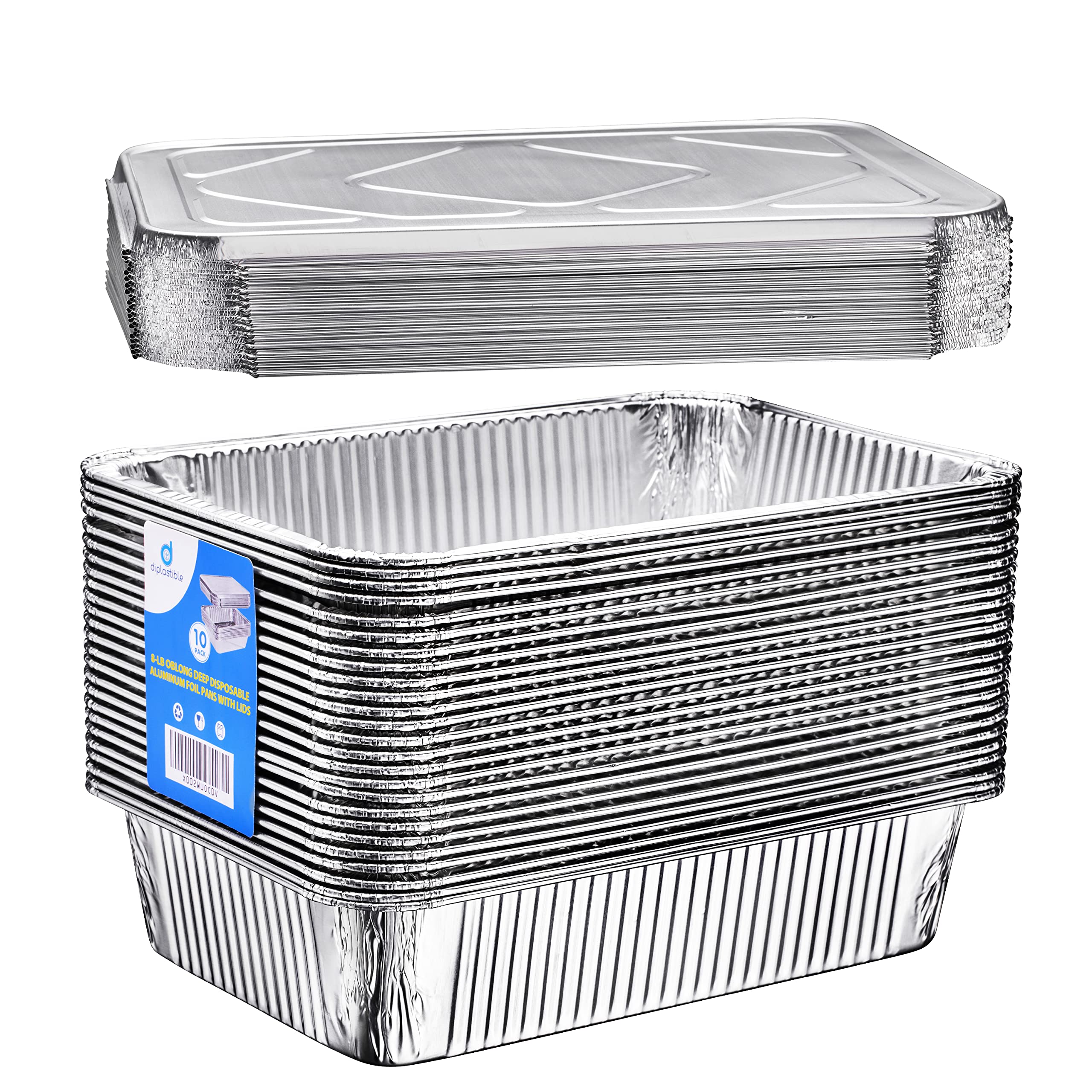 Diplastible 11x7 Disposable Aluminum Pans with Lids - 20 Pack | Heavy Duty Baking Pans for Cooking, Roasting & Food Storage | Ideal for Parties, Catering & Meal Prep