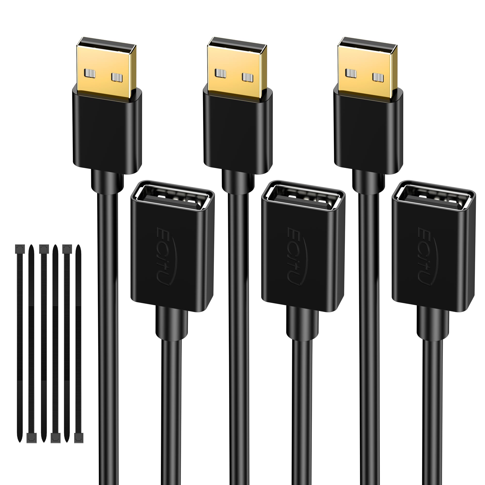 3-Pack 1.5FT USB 2.0 Extension Cable Male to Female - High Speed Data Sync for Flash Drives, Hard Drives, Printers, Gaming Consoles (PS4, Xbox, VR) - Perfect for Home Office, Gaming Setup & Computer Accessories