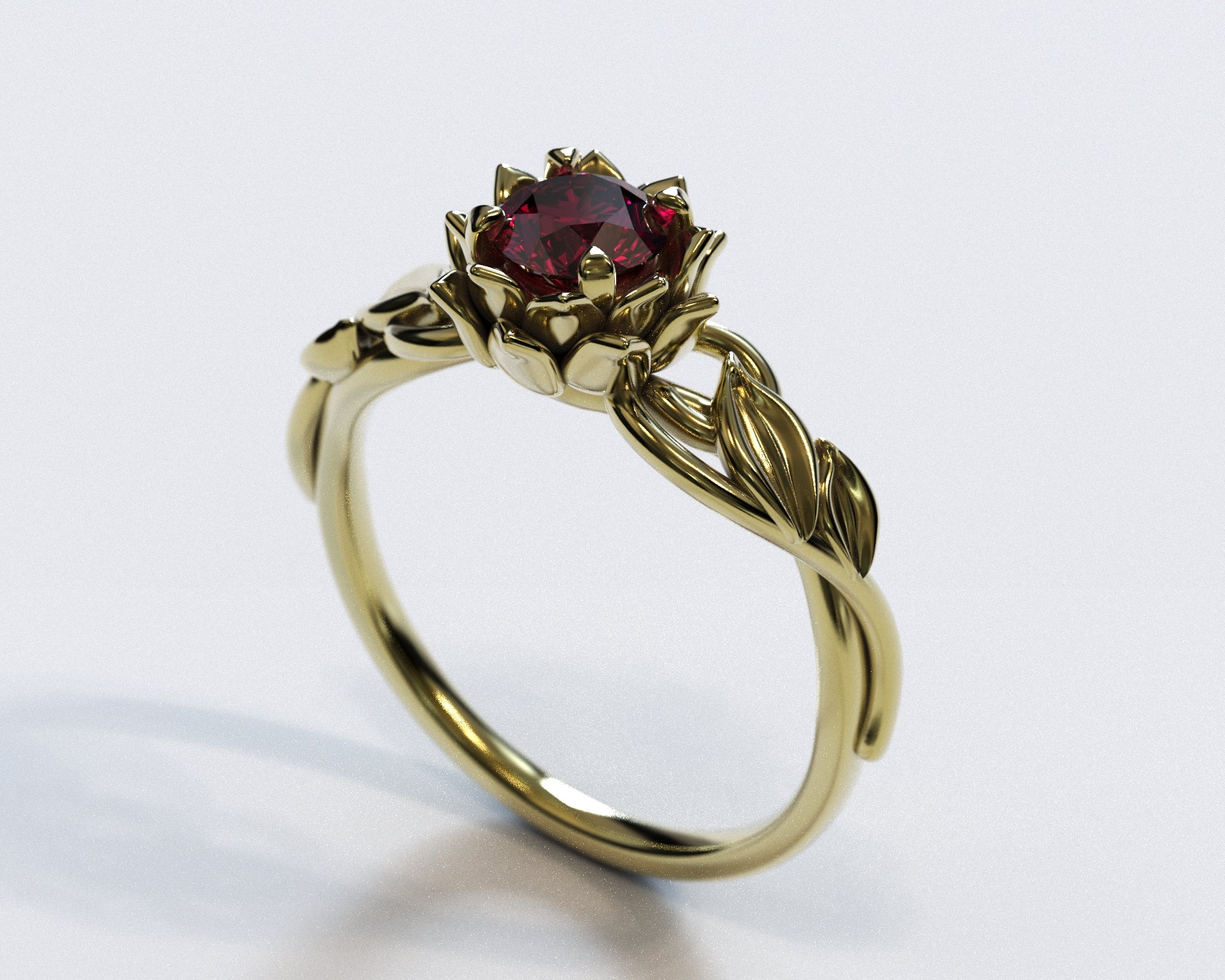 Lotus Flower Ruby Engagement Ring - Elegant & Unique Wedding Jewelry for Brides - Perfect for Proposals, Anniversaries & Special Occasions
