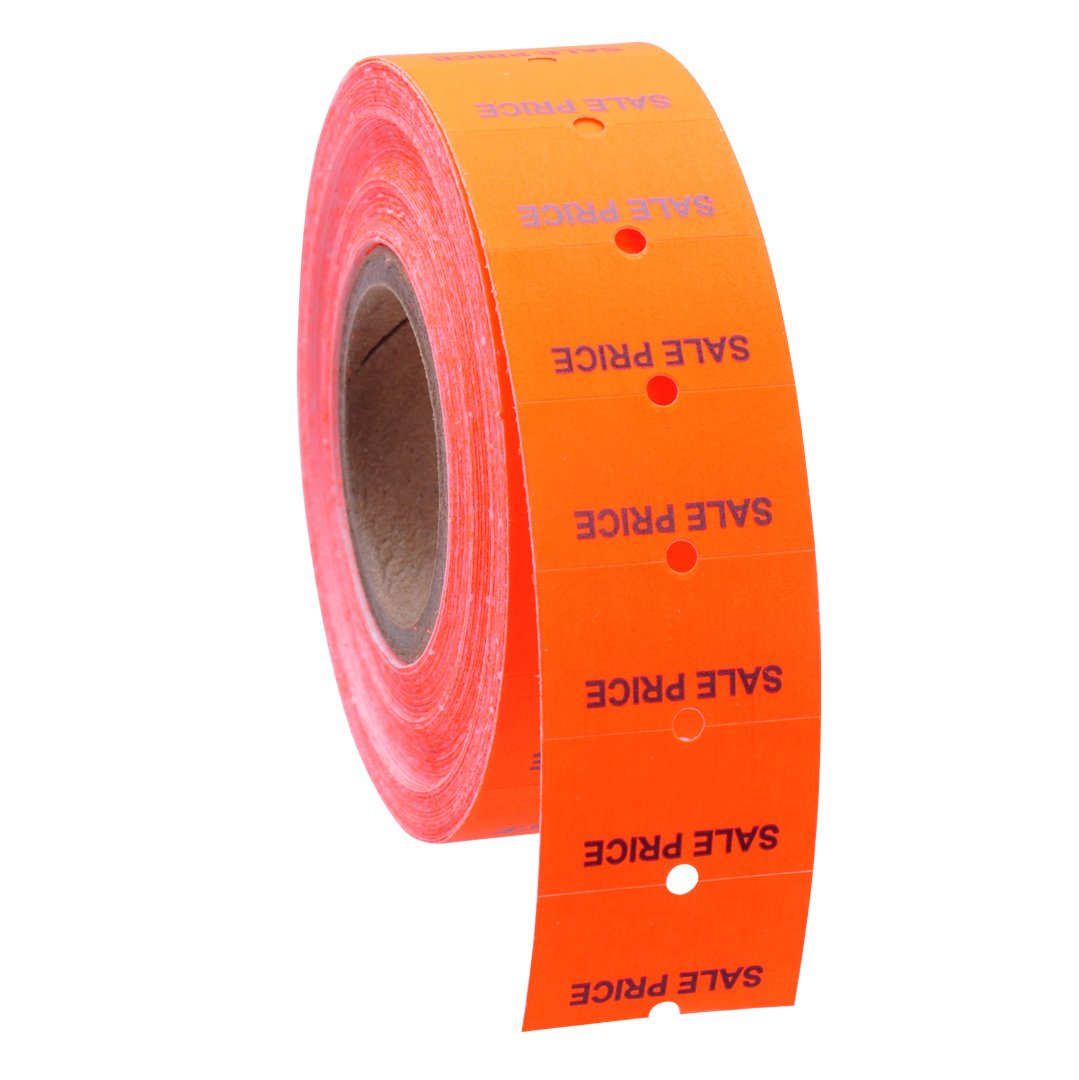 Fluorescent Red & Black Removable Labels for Towa GS/Halmark/Century Price Guns - 16 Pack with Free Ink Roll - Perfect for Retail Pricing